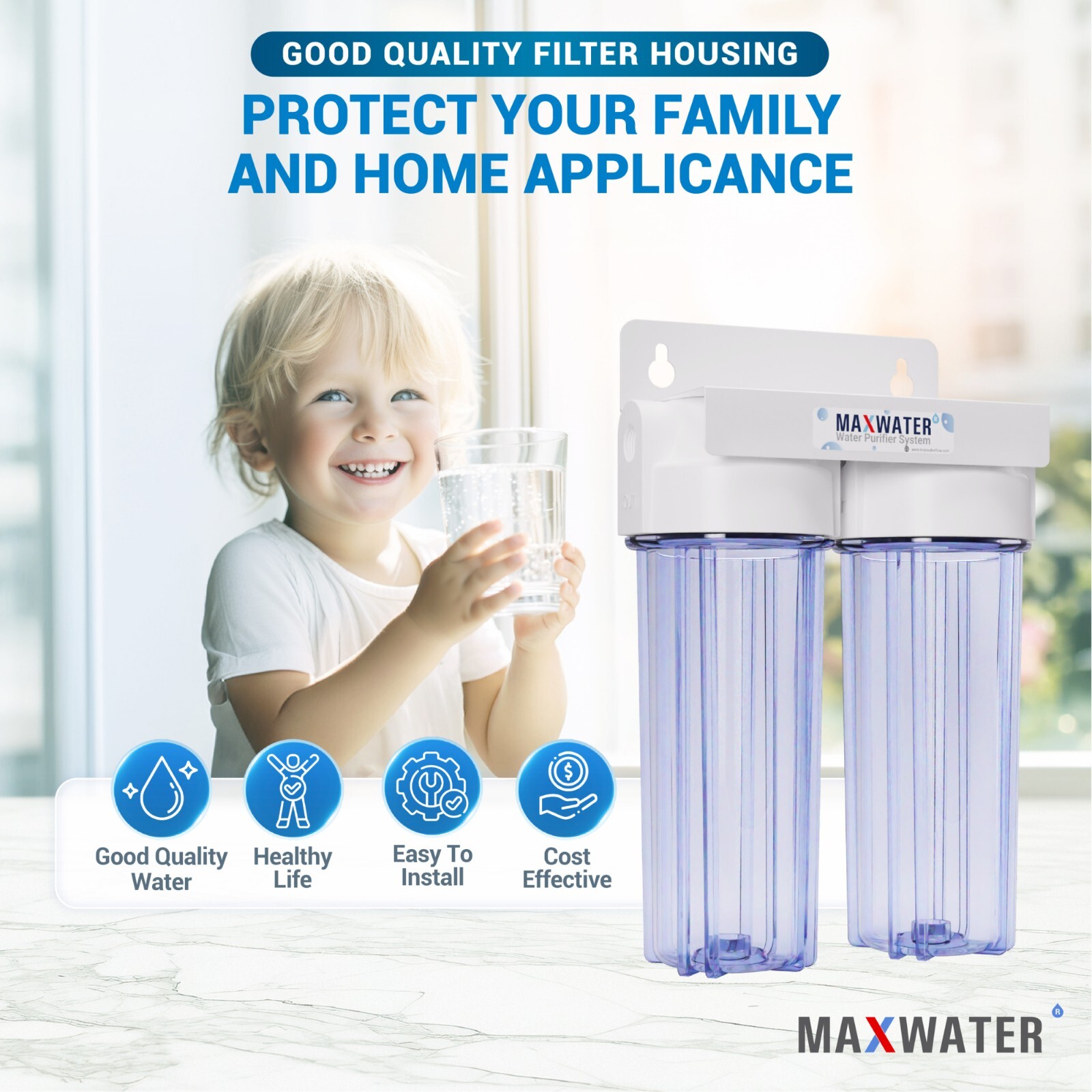 Two Stage Whole House Water Filter System 10″x 2.5″, 3/4″ Port, WITHOUT Filters