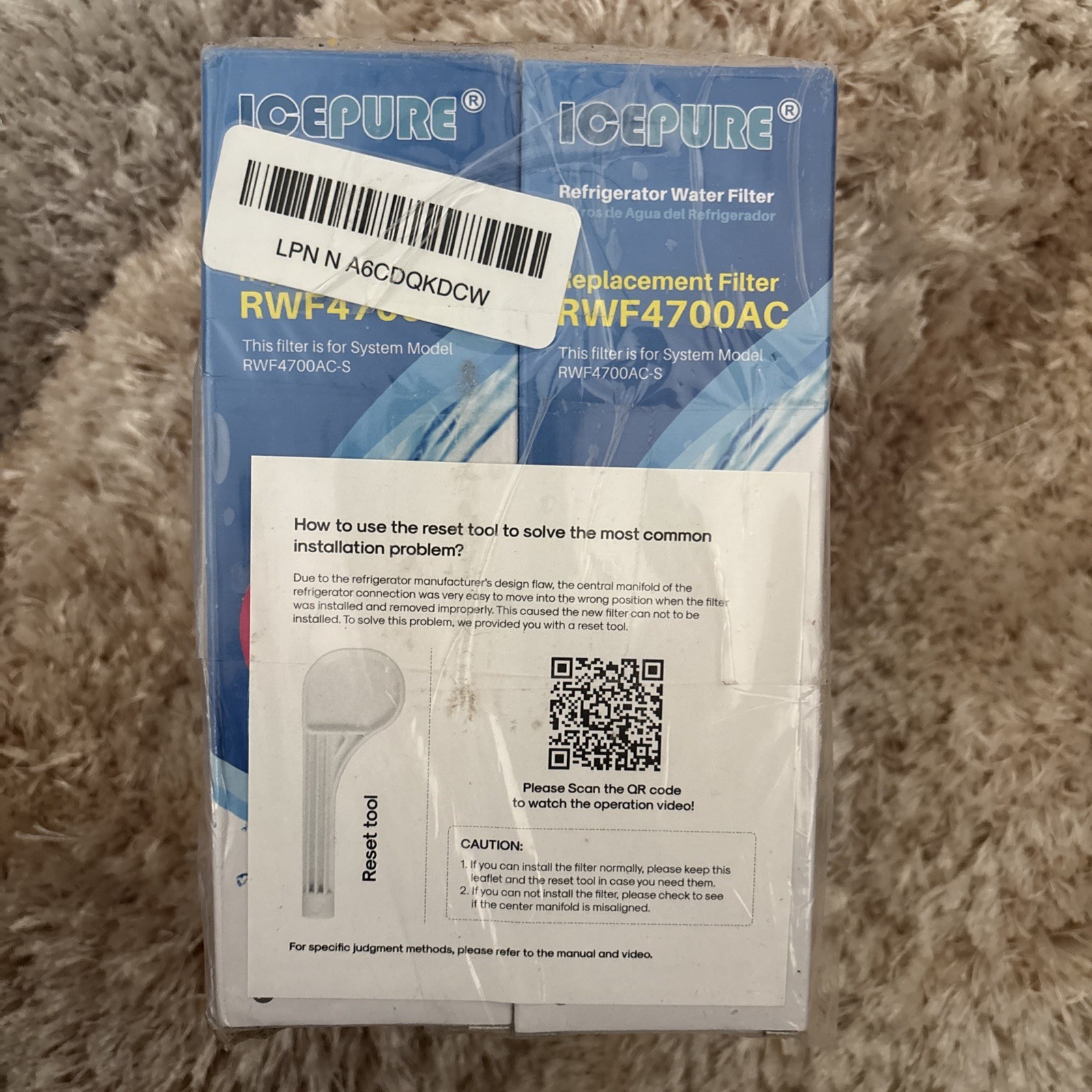 Lot Of 4 RWF4700AC Fits LT1000P, ADQ747935, LMXS28626D, LMXS30796S water filters