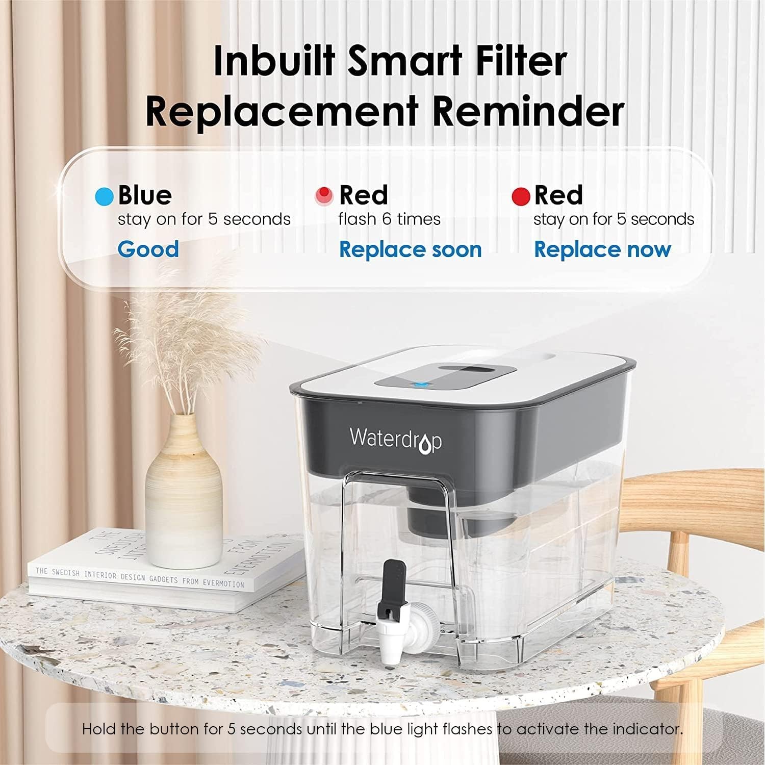 Waterdrop 40-Cup Large Water Filter Dispenser with 1 Filter, 200-Gallon