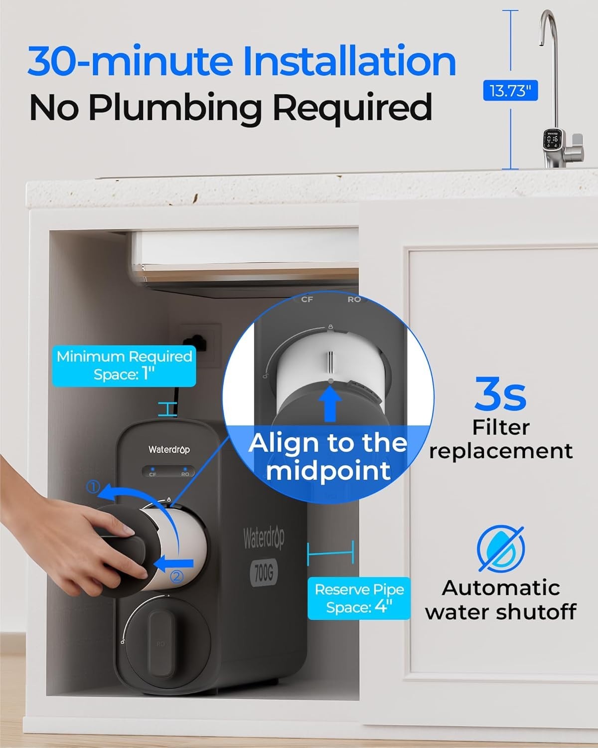 Waterdrop G2 Reverse Osmosis System, 7 Stage Tankless RO Water Filter System