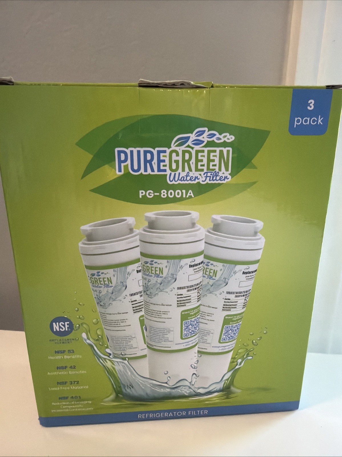 Pure Green Refrigerator Water Filter Lot 3 Pack PG-8001A Maytage Kenmore Amana