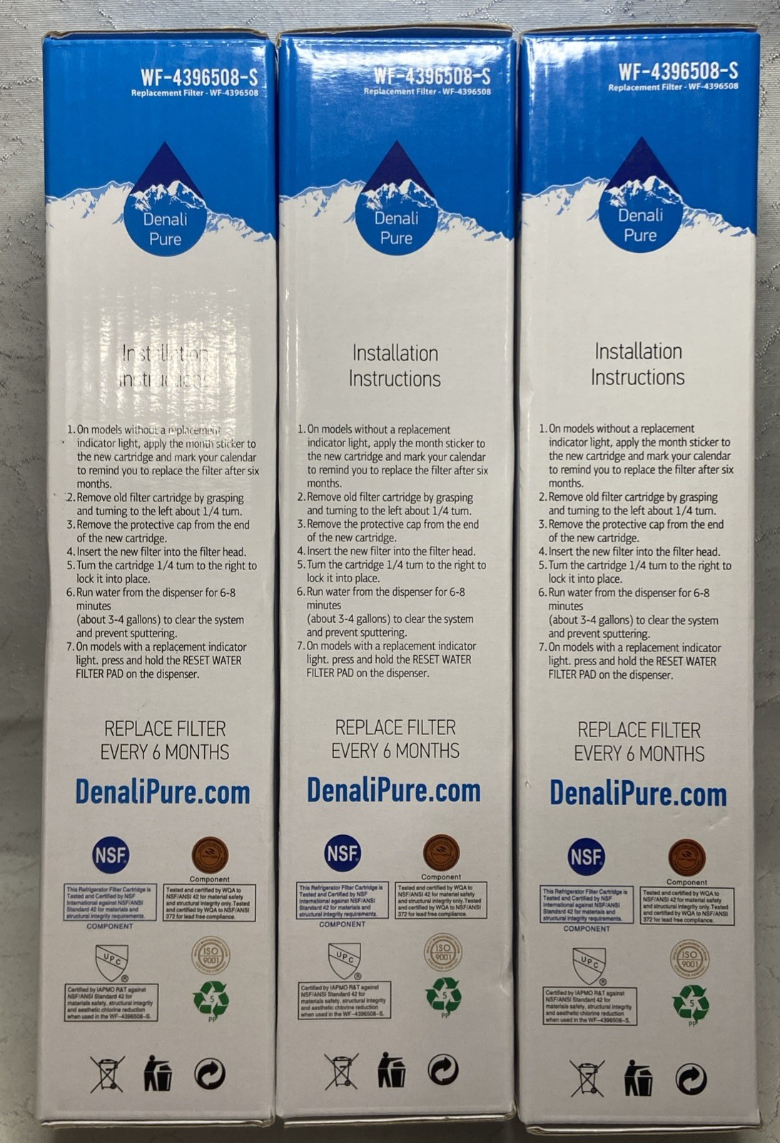 New Lot of 3 Refrigerator Water Filter Denali Pure WF-4396508-S For Whirlpool