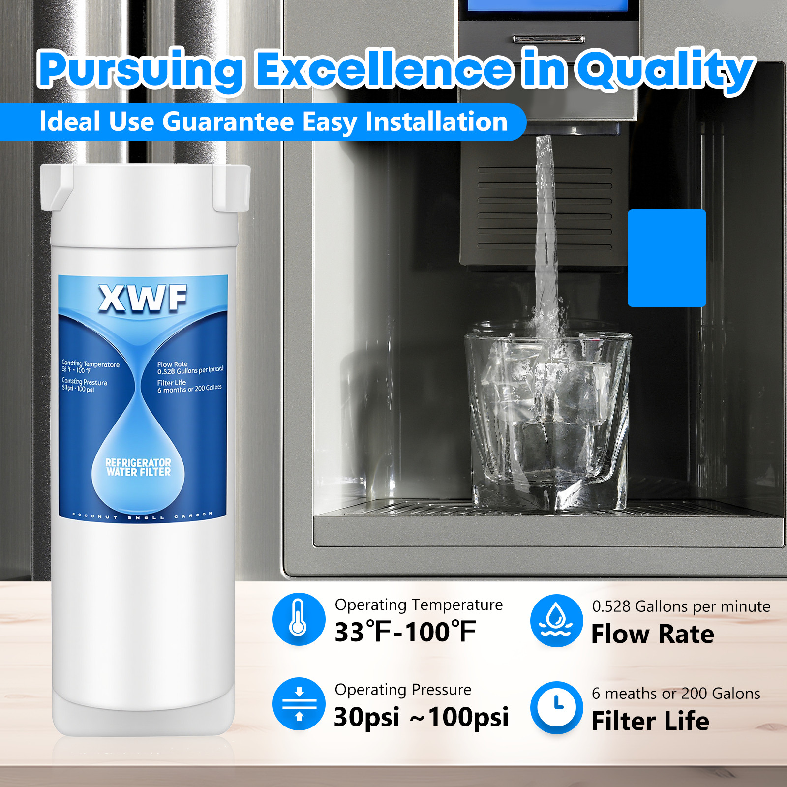 2 Pack XWF NSF Certified Refrigerator Water Filter,Replacement for GE