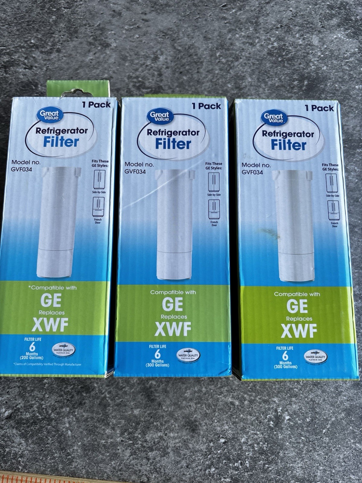 Set of (3) Water Filter Replaces XWF French Door Side-By-Side Great Value GVF034