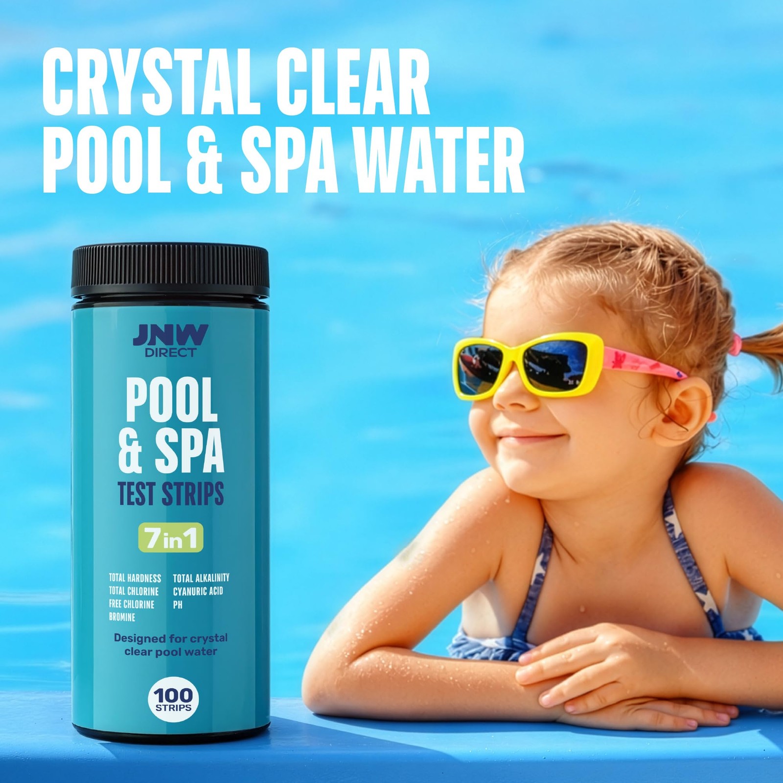 JNW 7-in-1 Pool Test Strips, 100 Quick & Accurate Strips for 100 strips