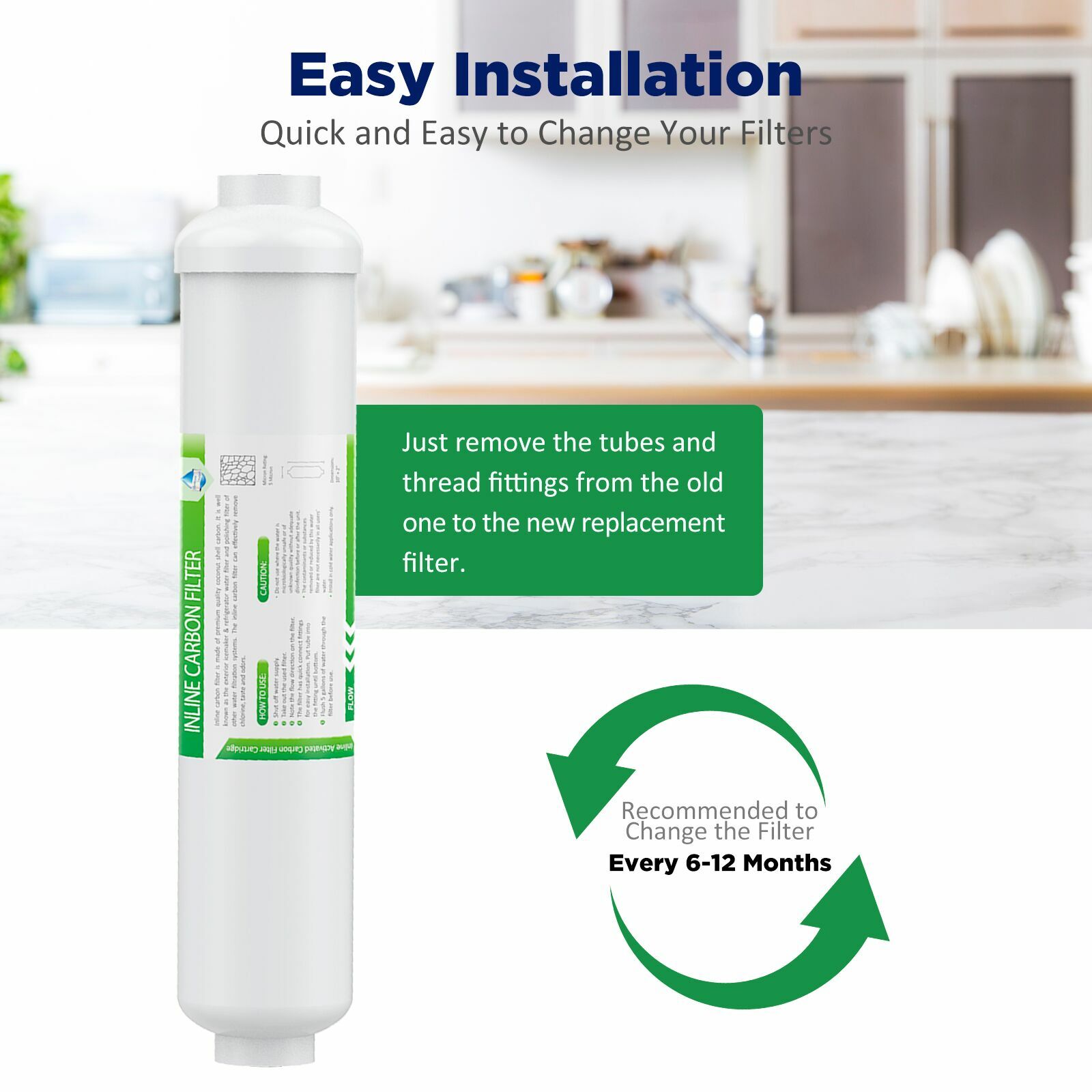 10″x2″ 1/4″ FNPT/Quick Connect T33 Inline Post Carbon Water Filter Cartridge NSF