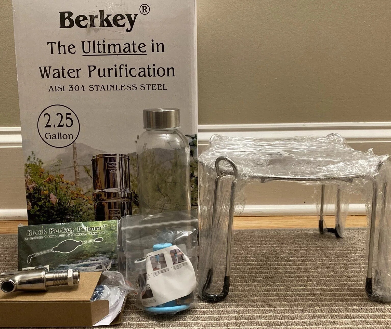 Big Berkey 2.25 Gallon Water Filter Stainless Steel With Stand Spigot Camping RV