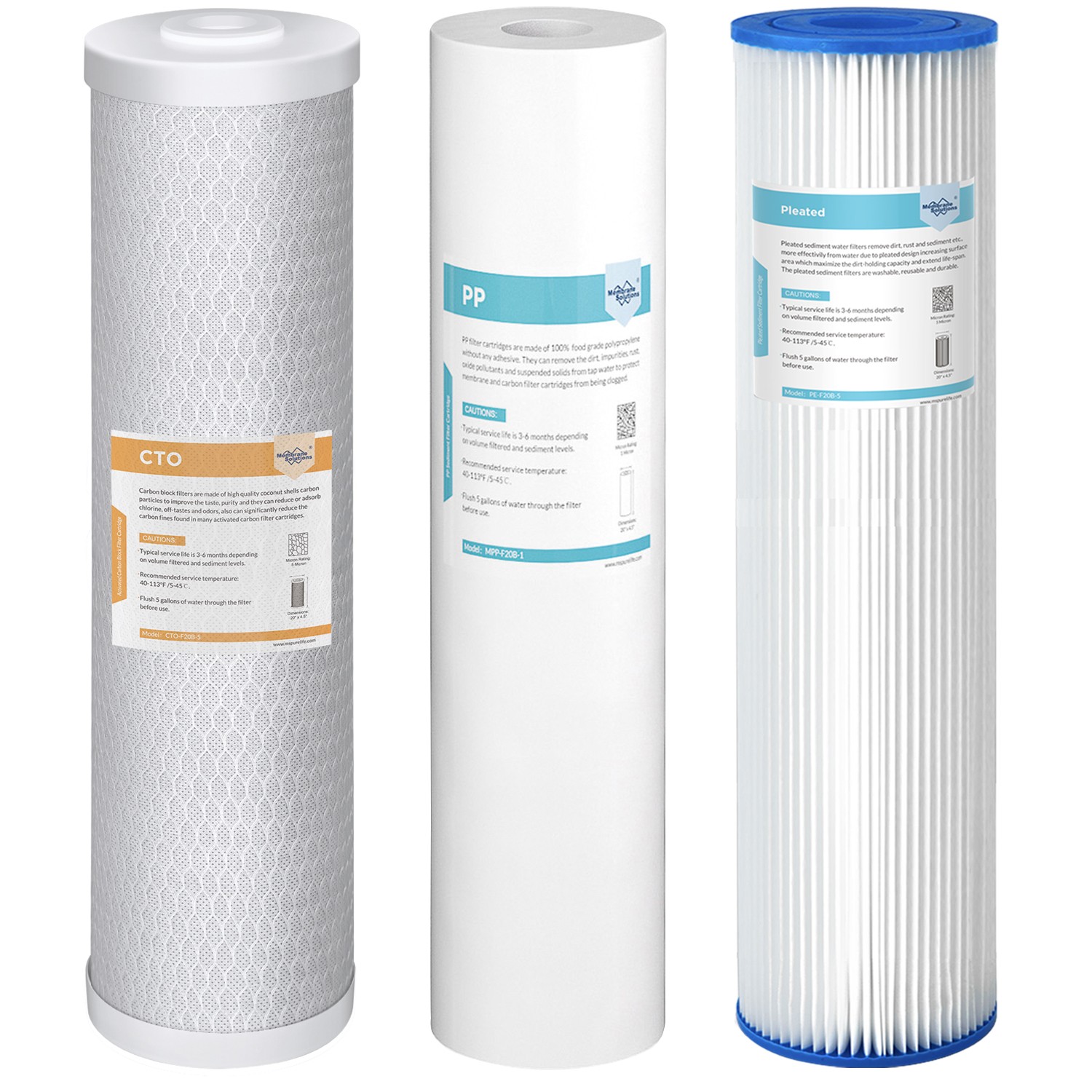 3 Stage 20″x4.5″ Big Blue Pleated Sediment CTO Carbon Water Filter Whole House