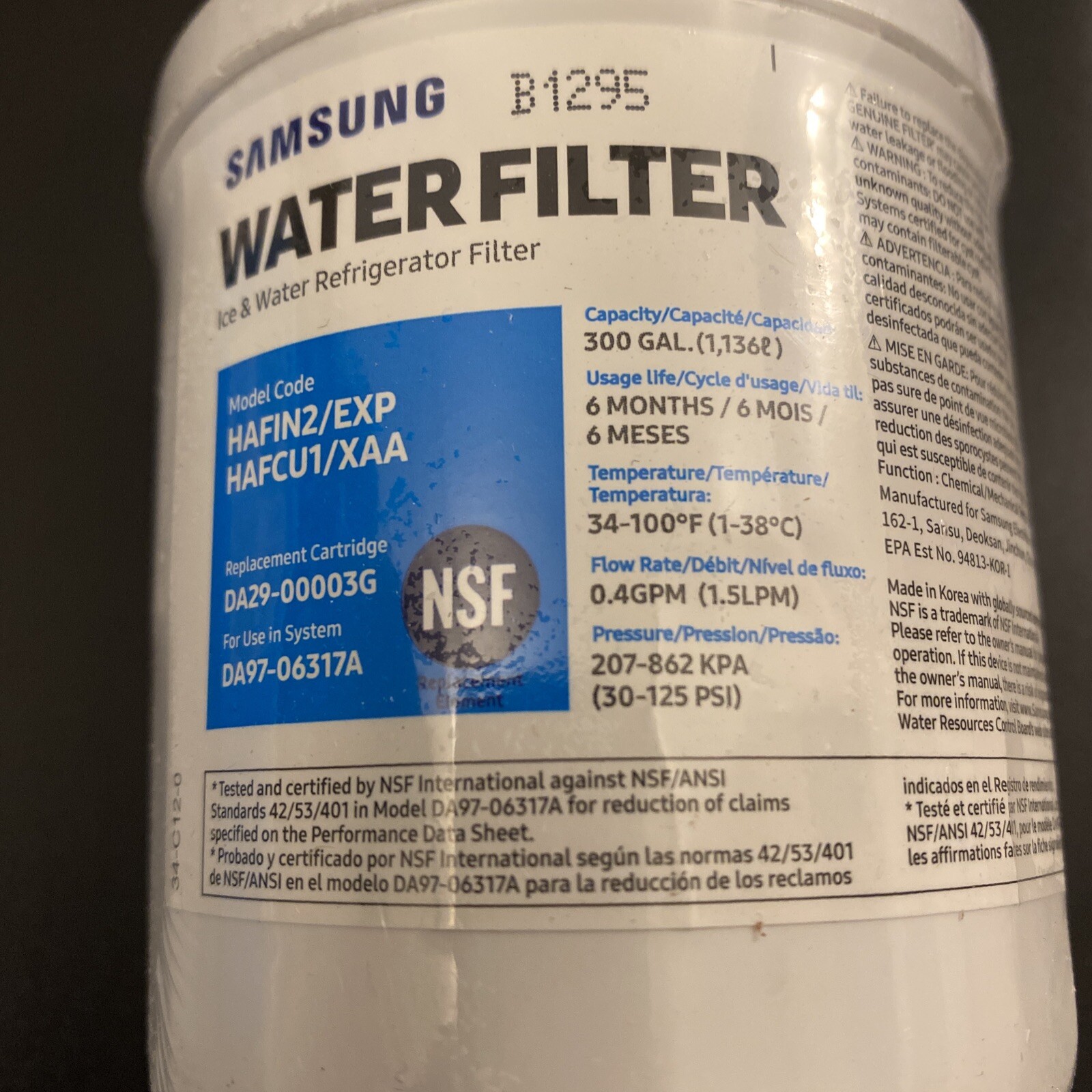 Samsung DA29-00003G Refrigerator Water Filter 300 Gallons Replacement