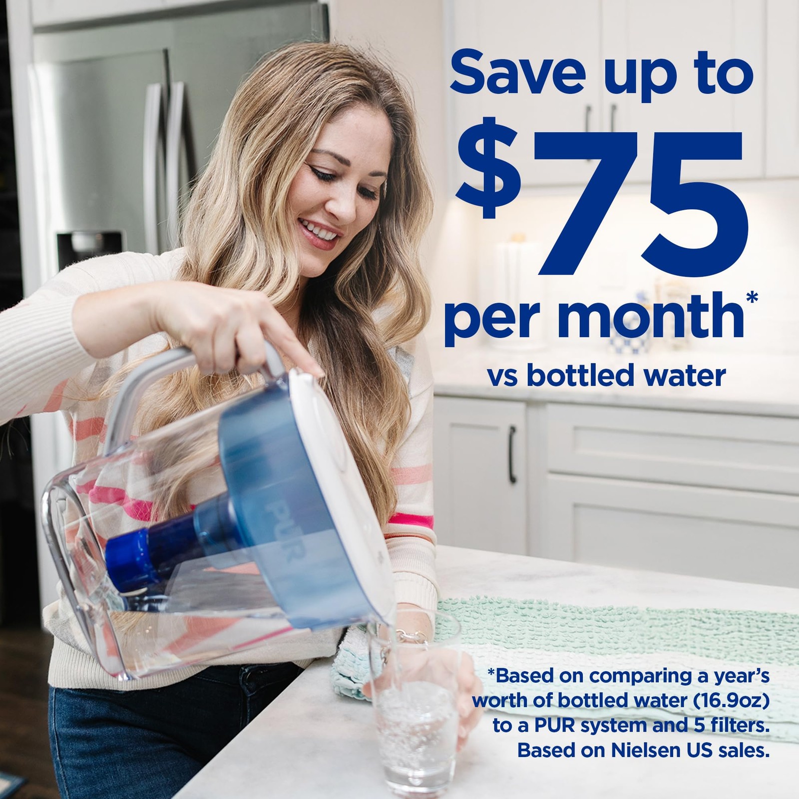 PUR Plus Lead Reducing Water Pitcher and Dispenser 1 Count (Pack of 1), Blue
