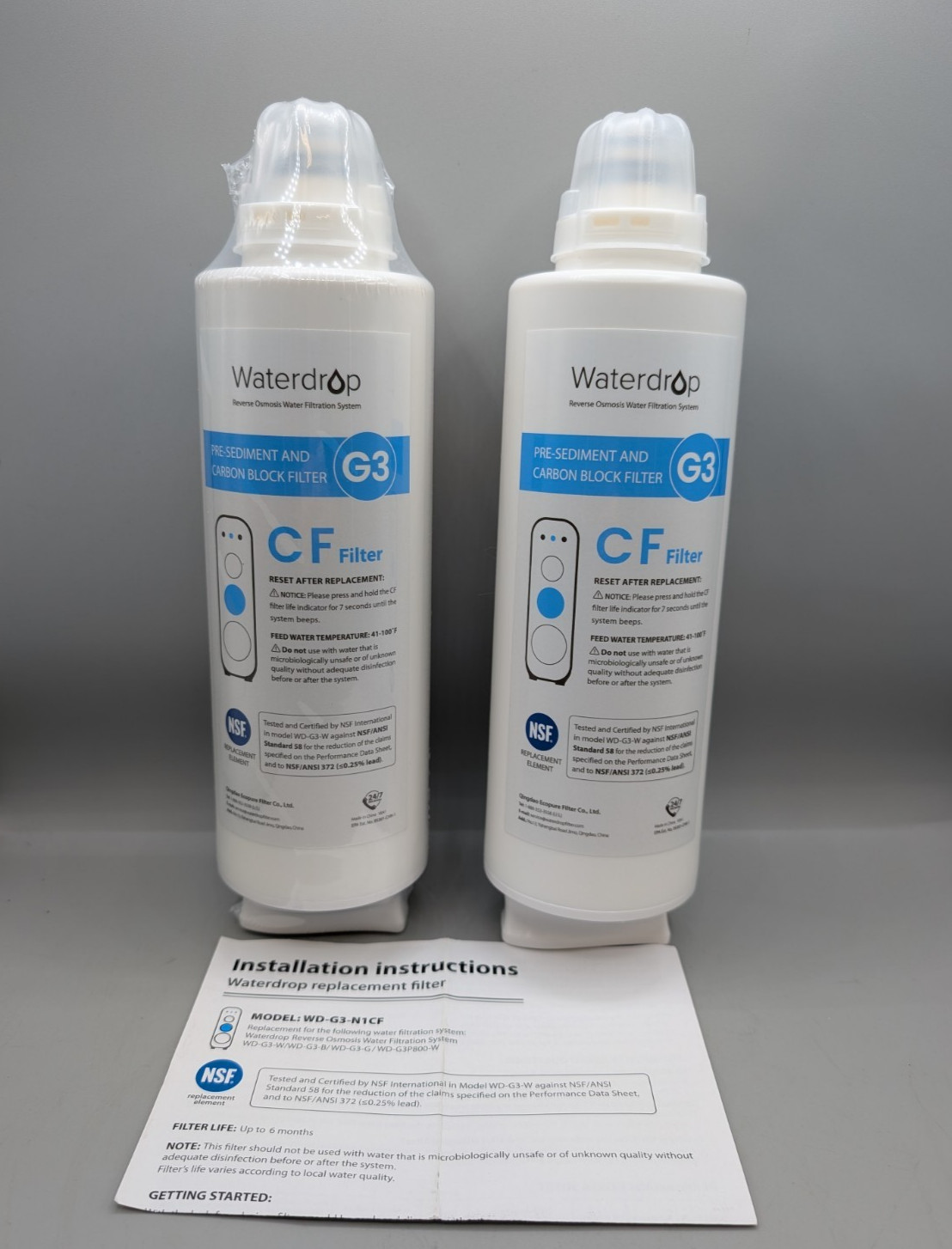 Waterdrop WD-G3-2CF Filter Replacement for WD-G3-W WD-G3P600 WD-G3P800-W 2 Pack