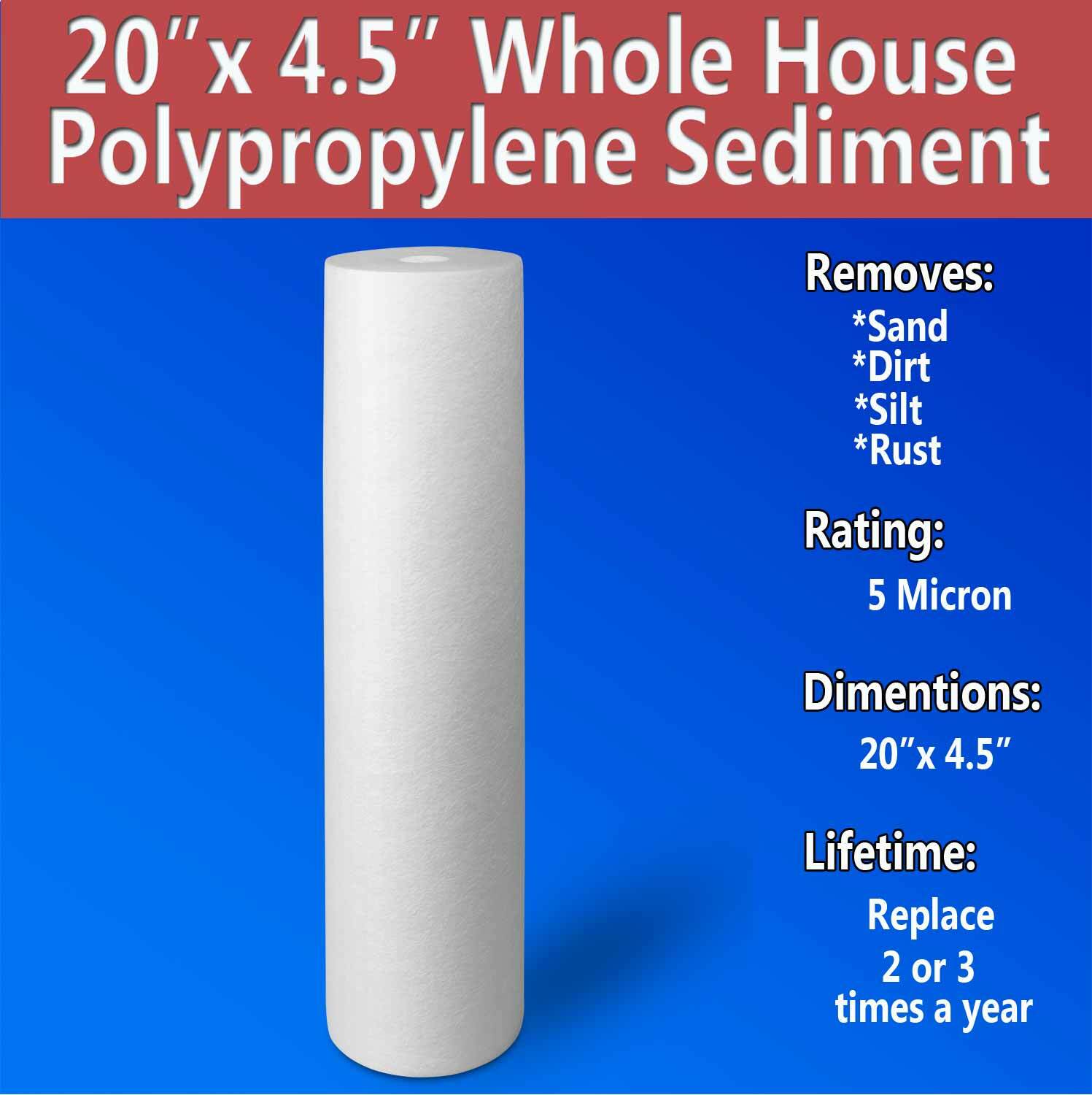 Big Blue Sediment Replacement Water Filters 5 Micron 4.5″ x 20″ Set of 2