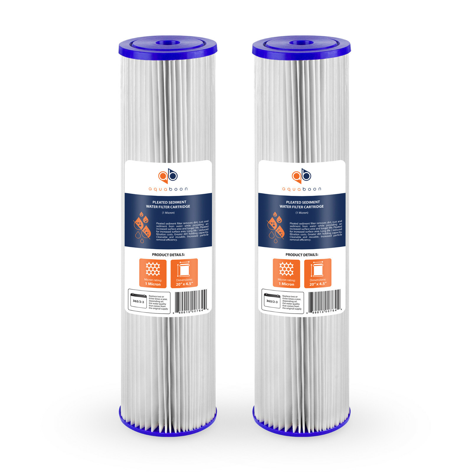 2PK of Big Blue 1µm Pleated Washable Sediment Water Filter 20″x4.5″ by Aquaboon