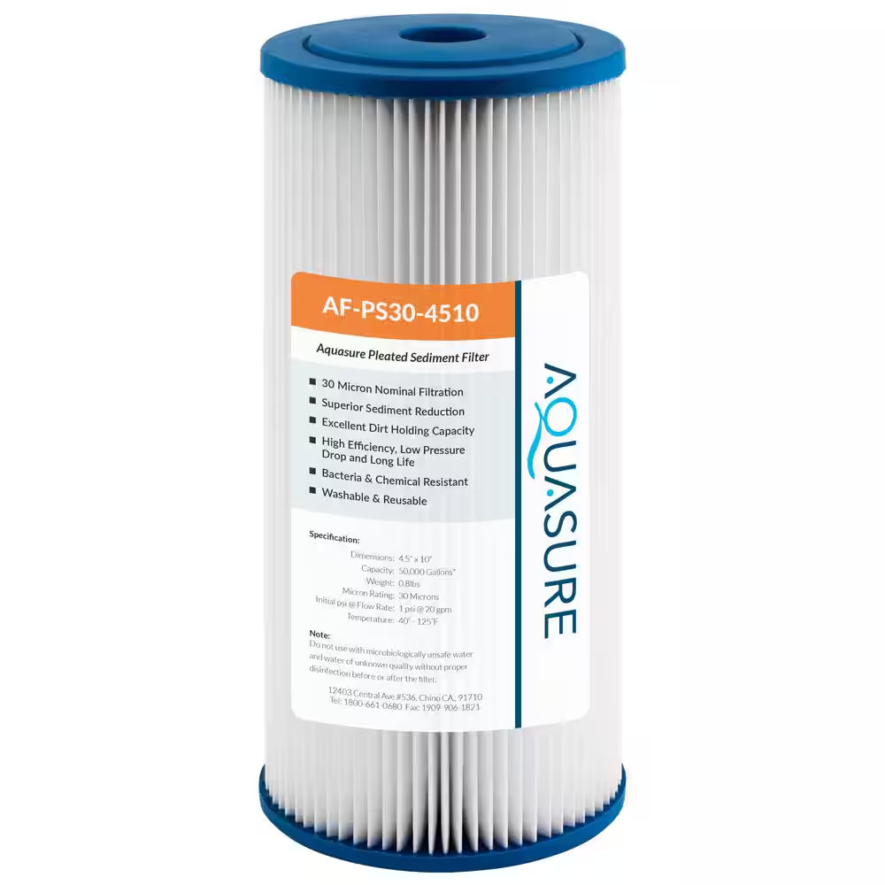 Fortitude 10 In. 30 Micron Pleated Sediment Whole House Water Filter