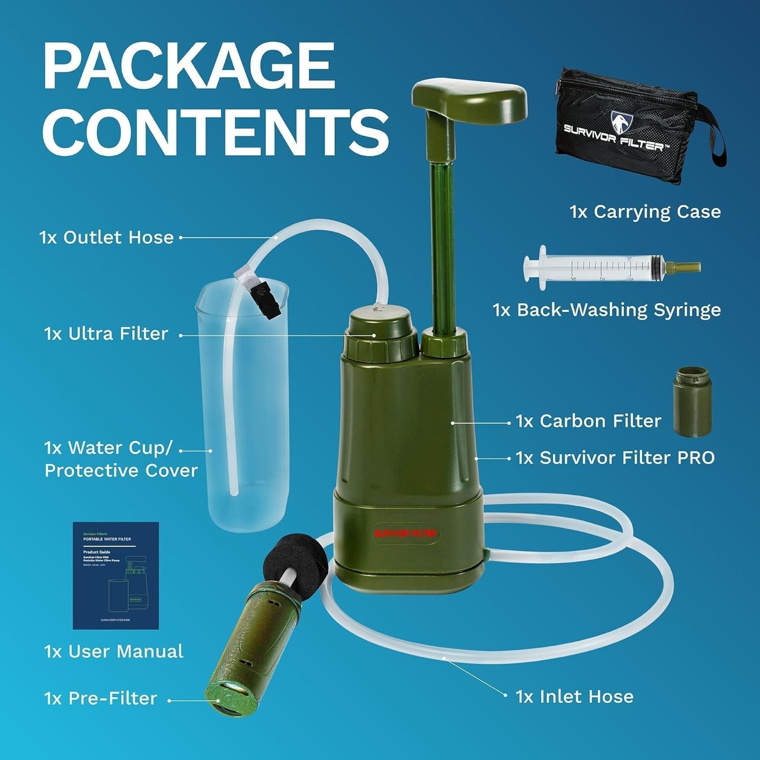 Survival Water Filter System with BPA Free Components and Carrying Case