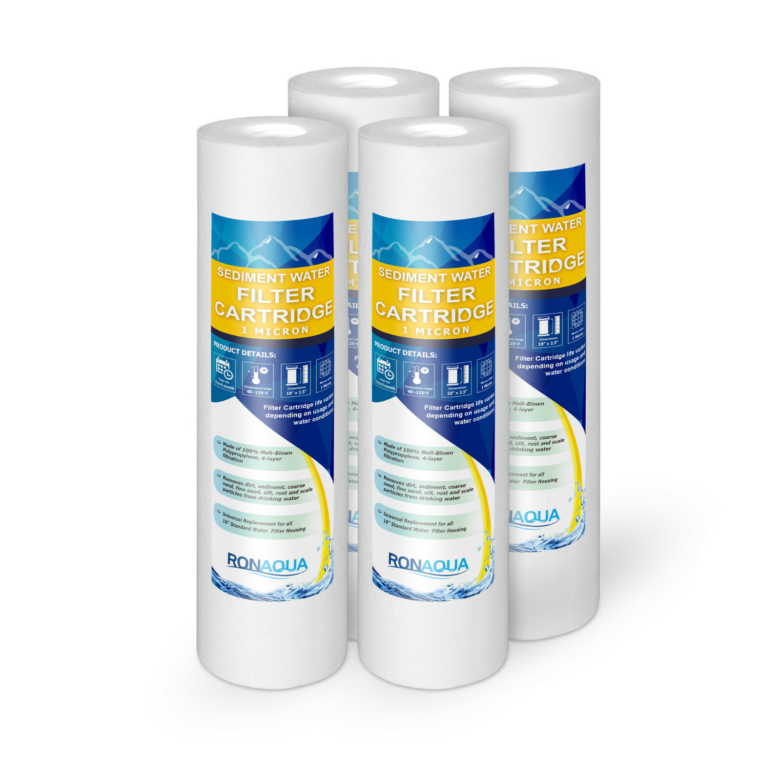 Sediment Water Filter Cartridge 1 Micron 10″x 2.5″, Four Layers of Filtration,