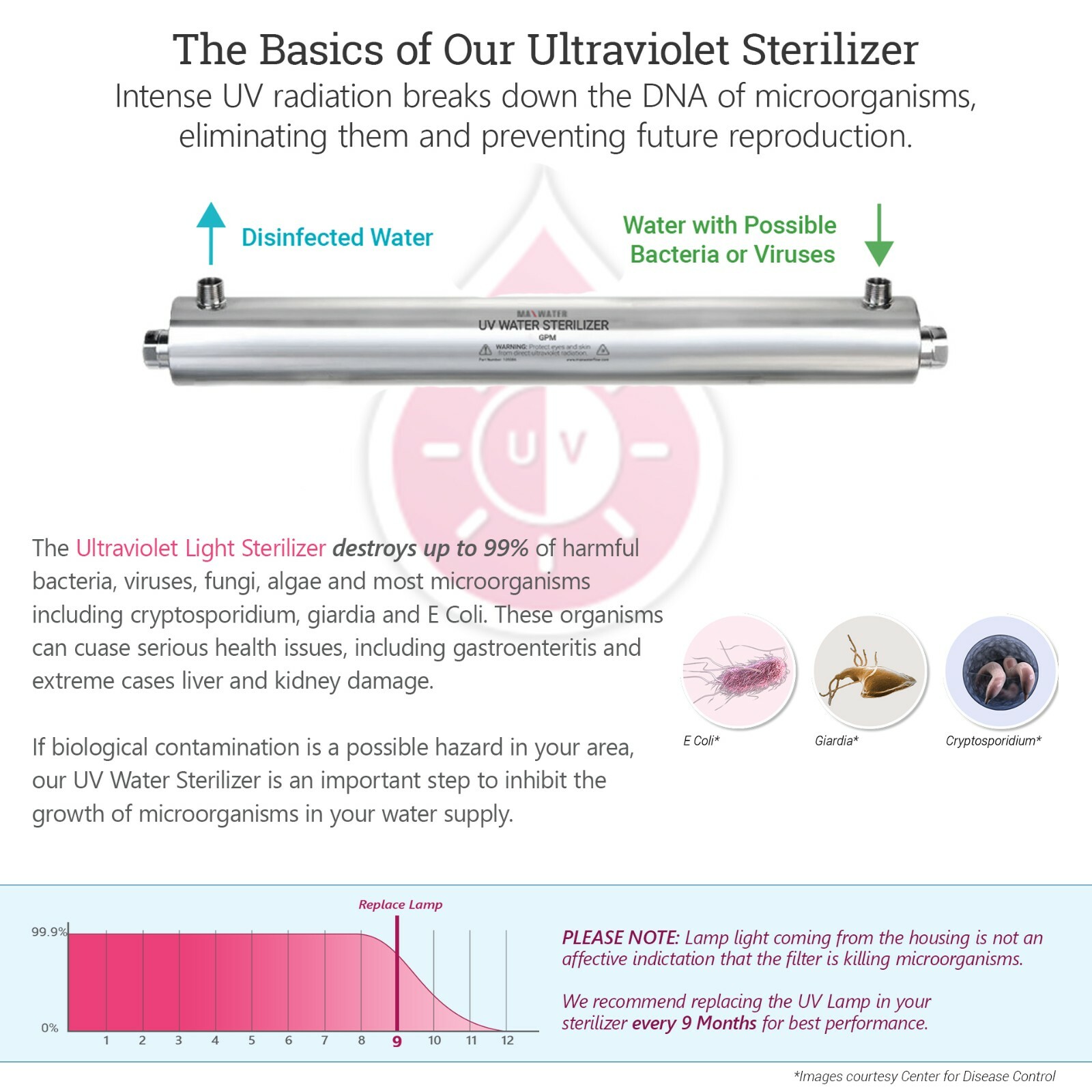 12 GPM Commercial Ultra Violet UV Ray Sterilizer 55w W/ Light and Audio Ballast