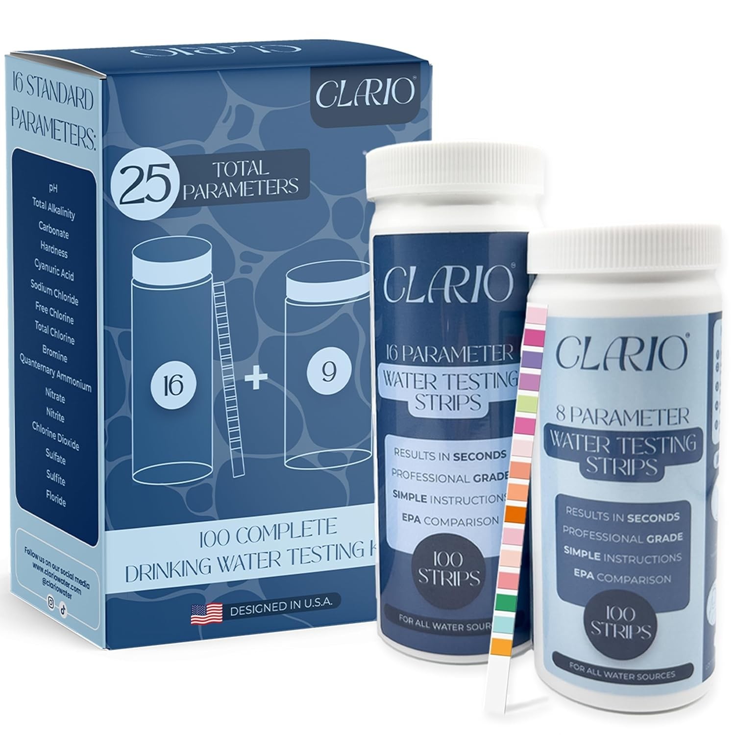 Clario – 25 in 1 Water Tester for Drinking Water – Water Hardness Test Kit for A