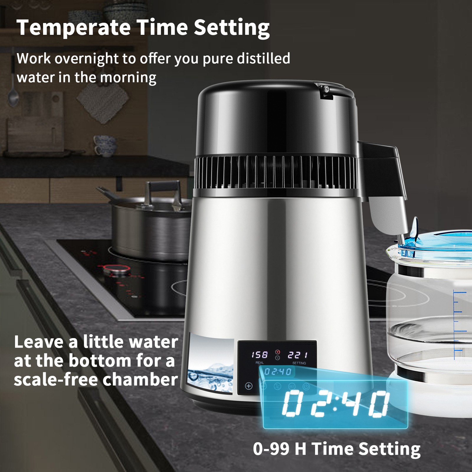 Uimoso 4L Water Distiller with Timing and Dual-Temperature Control, Silver