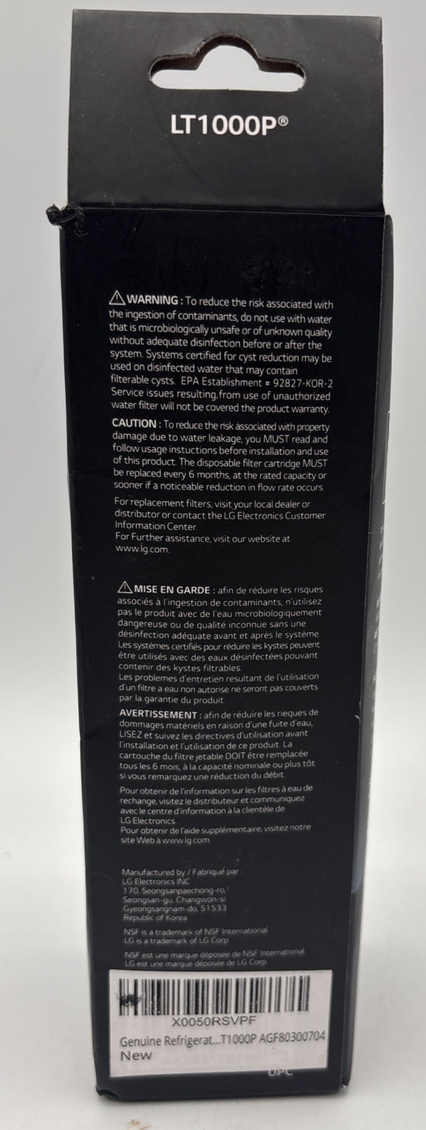 LG Water Filter Replacement Cartridge LT1000P/PC/PCS – New