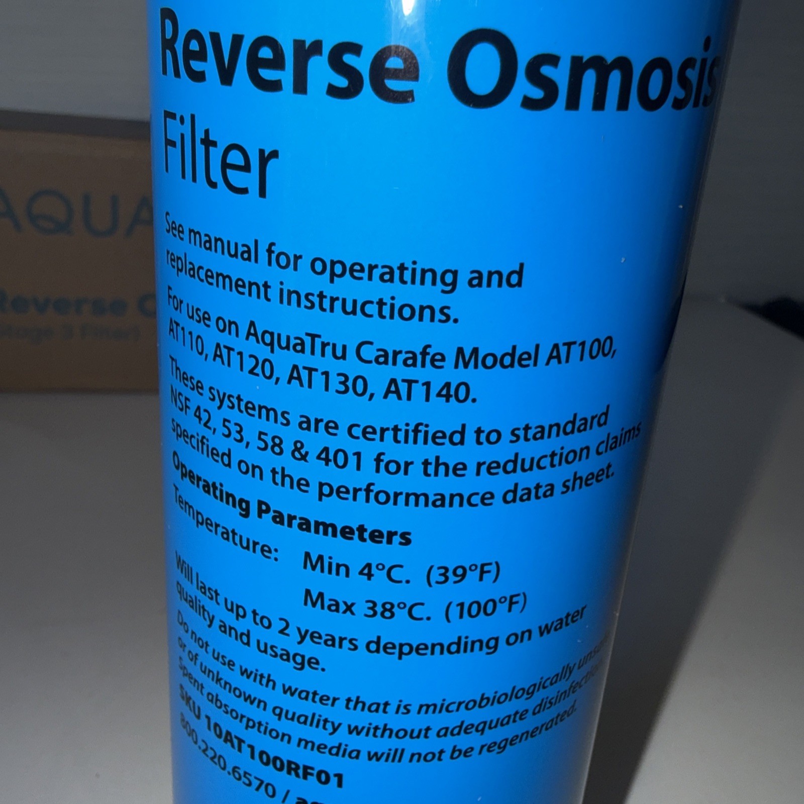 AquaTru Carafe AT100 Reverse Osmosis Filter Stage 3 10AT100RF01 New
