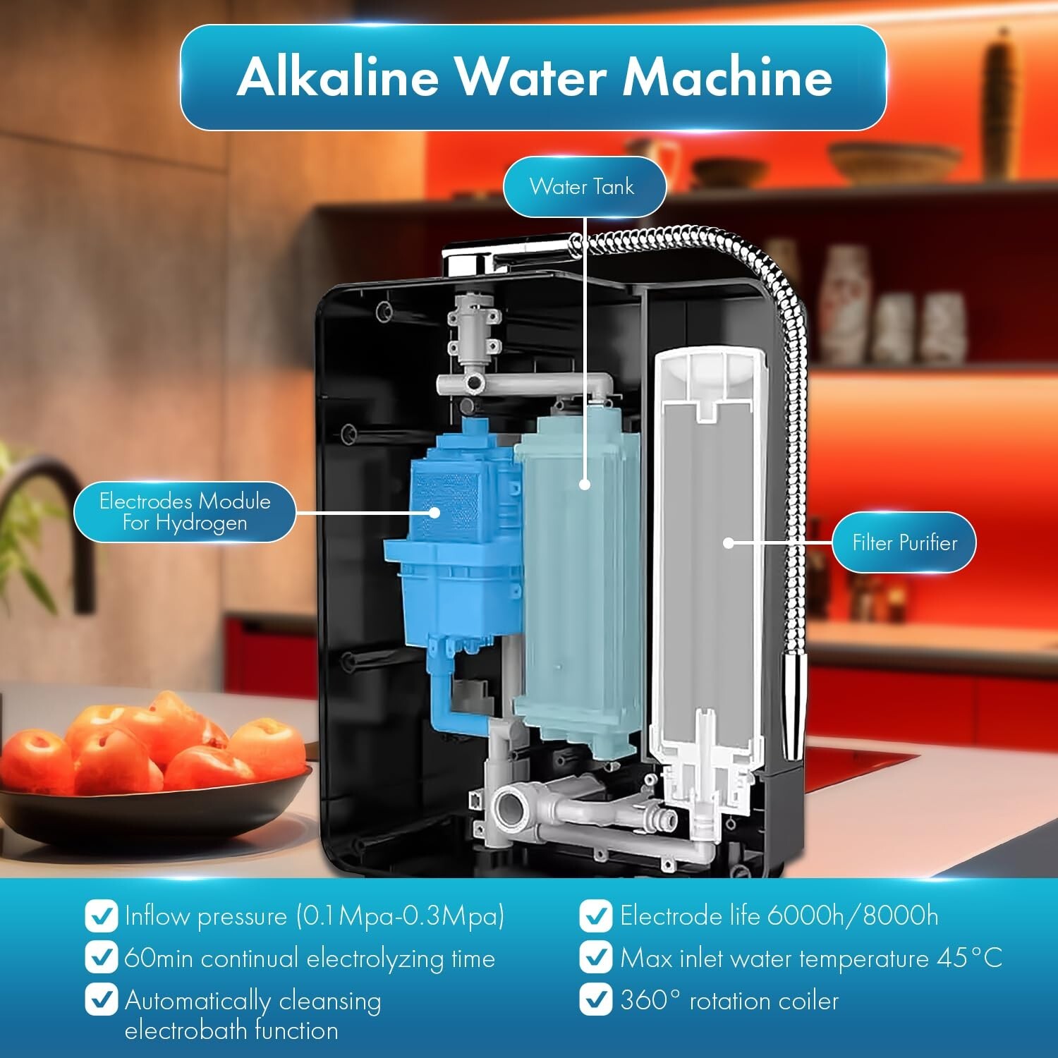 11 Plates Alkaline water ionizer generator purifier pH 3-11 Hydrogen water
