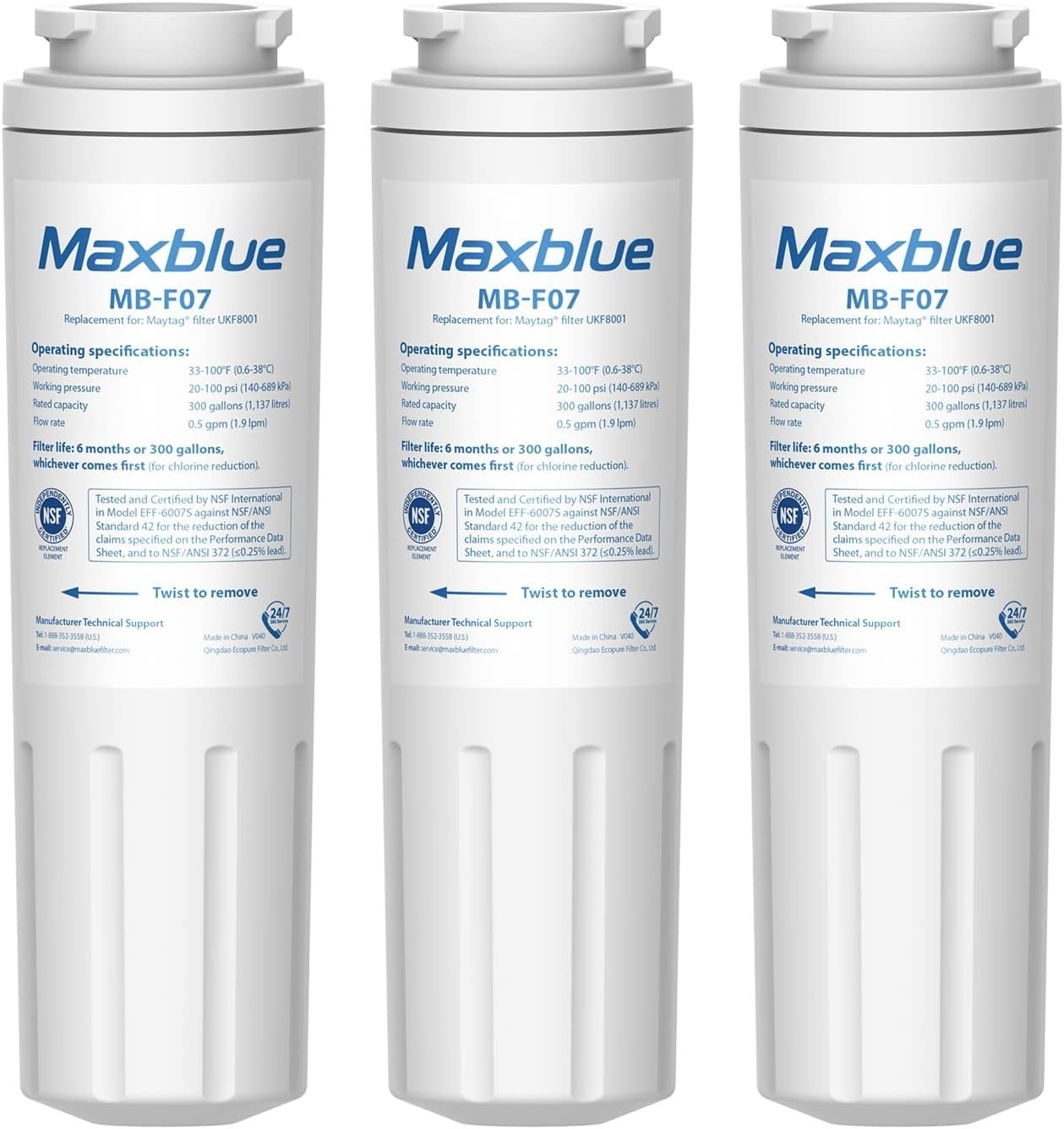 Maxblue UKF8001 Refrigerator Water Filter, Replacement for Maytag® UKF8001, (3)