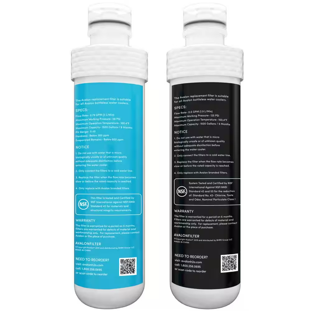 Avalon 2 Stage Replacement Water Filters for Bottleless Coolers NSF 1500 Gal