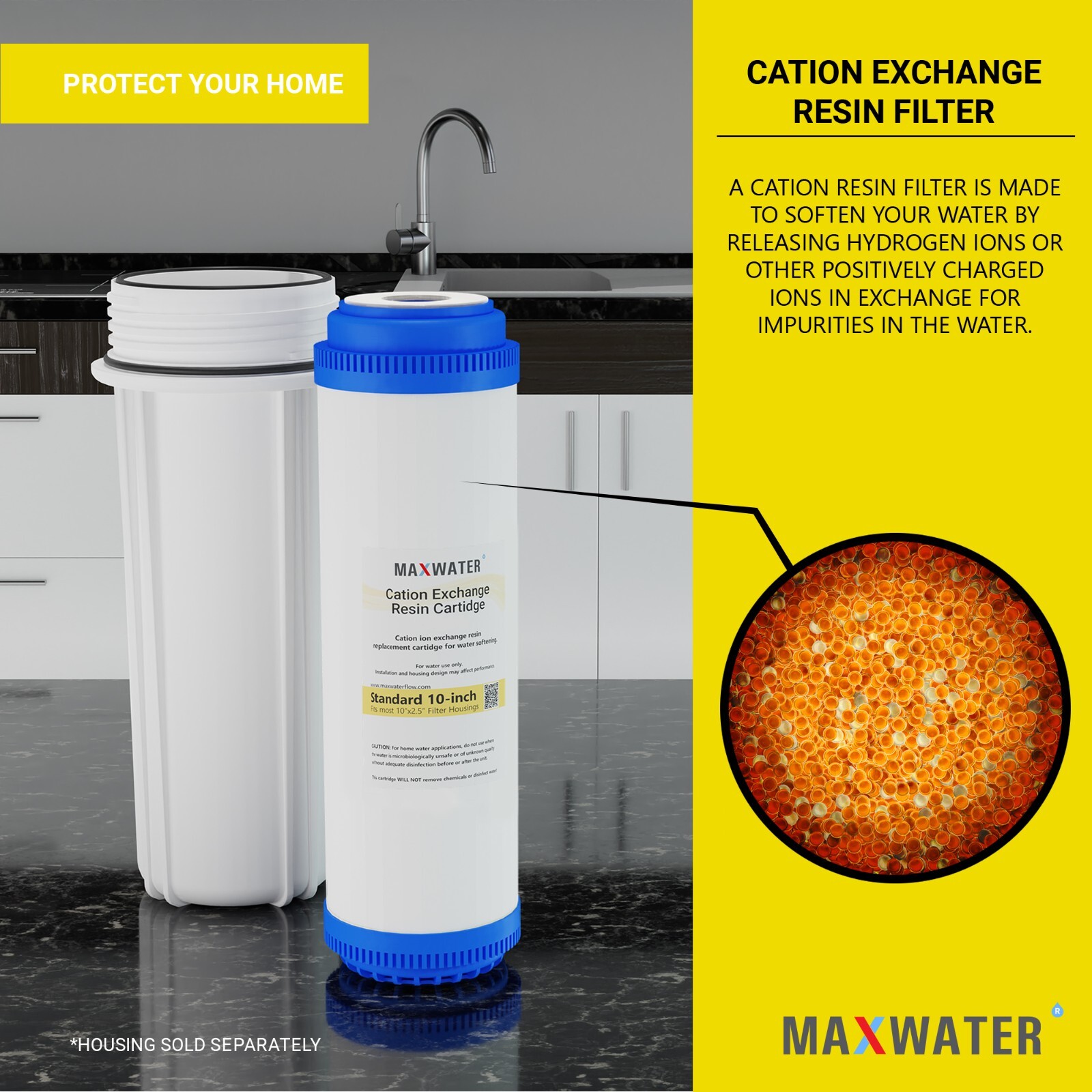 (1-6 Pack) 10″ Hardness Reduction Water Softening Cation Resin Filters for WH