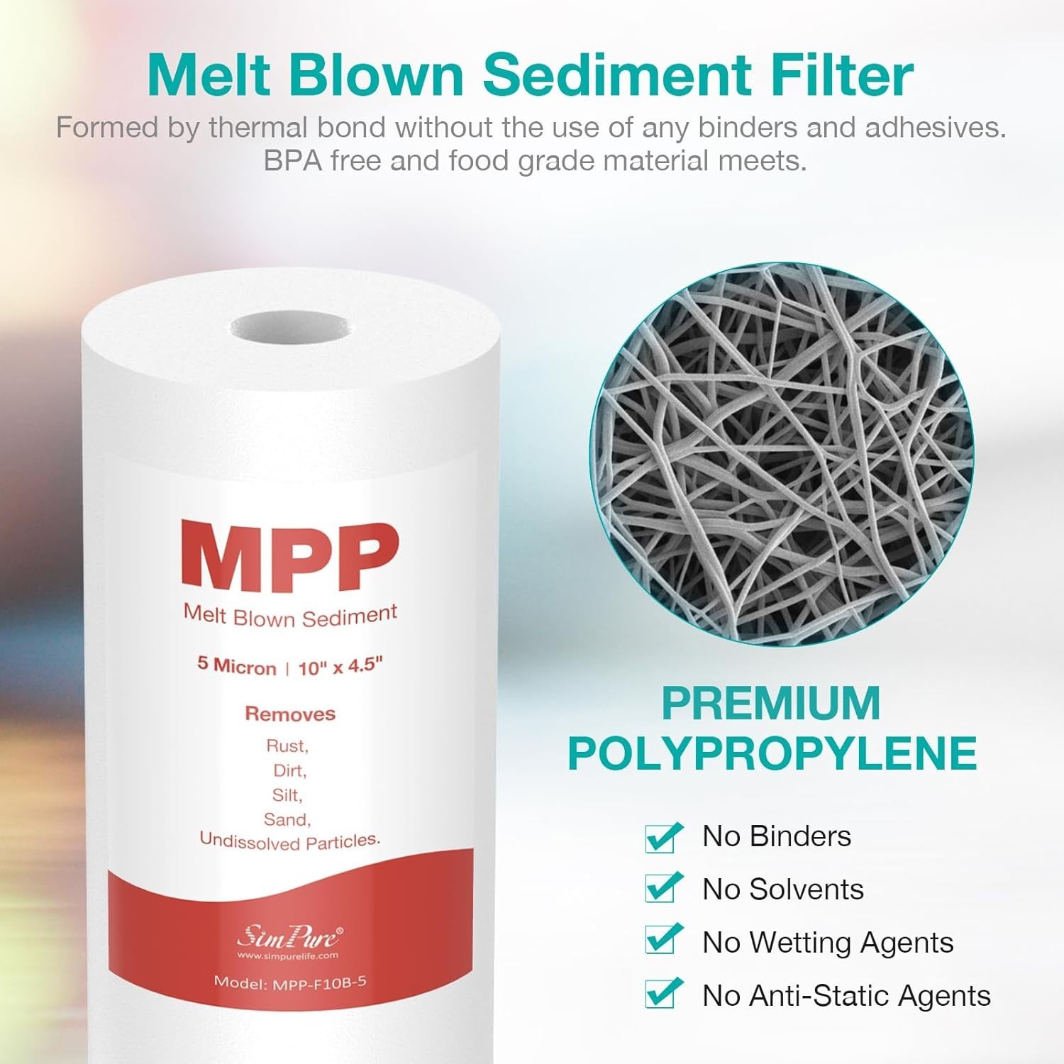 3- Simpure® MPP-F10B-5 Melt Blown Sediment, 5-Micron 10″ x 4.5″ Water Filter NE