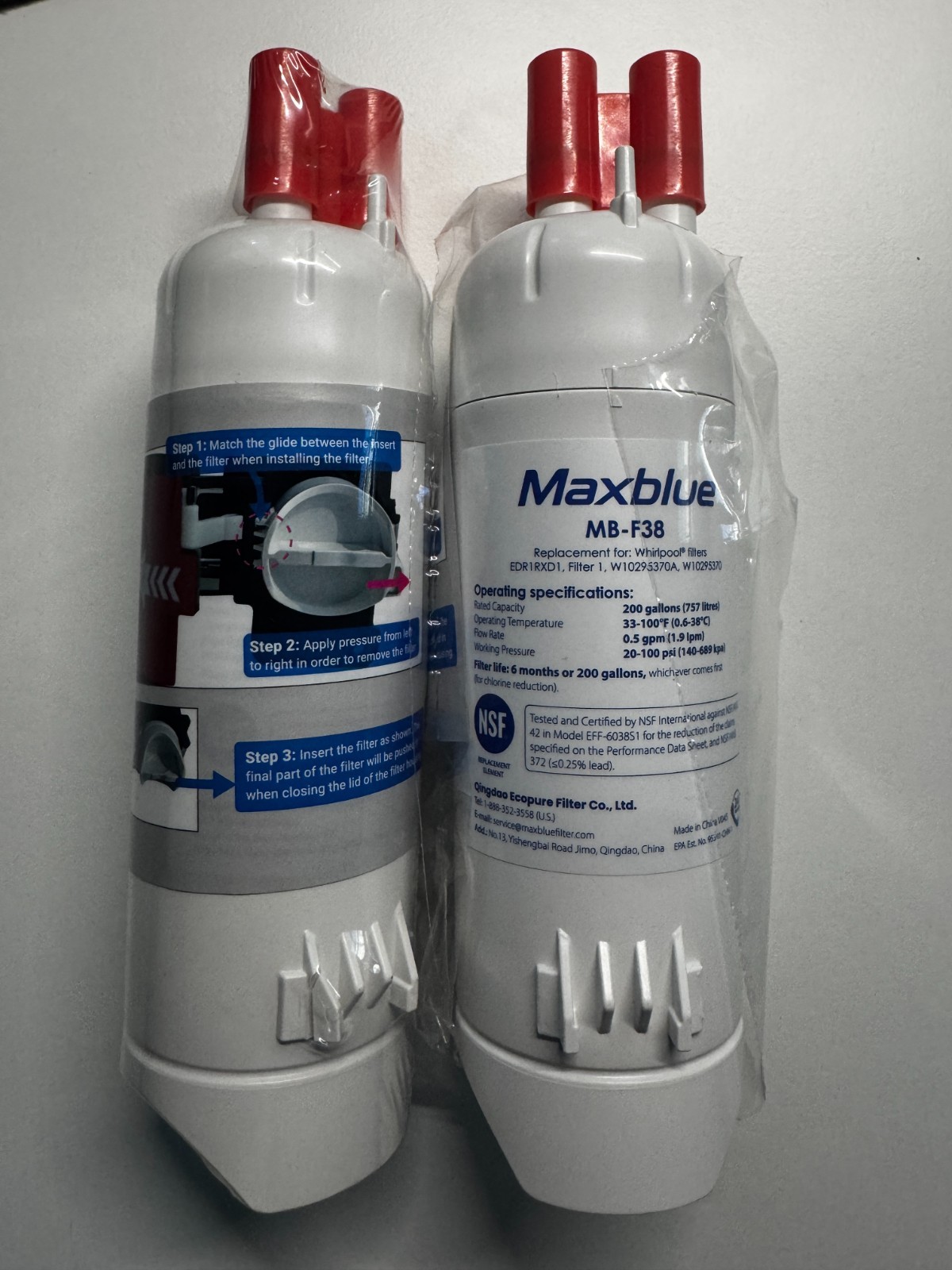 Maxblue MB-F38 Refrigerator Water Filter, Fits Kenmore, Maytag etc. (2 Pack)