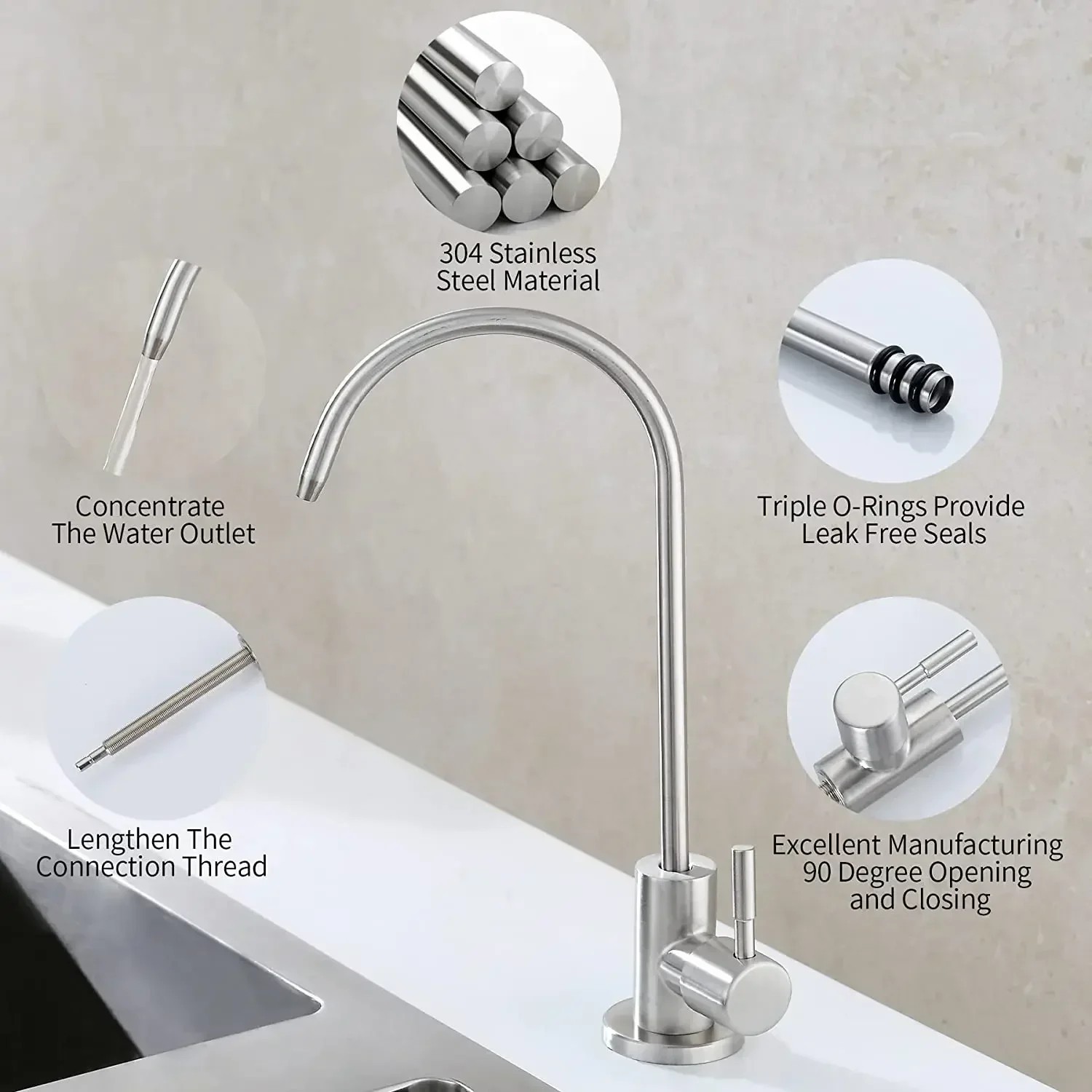 Stainless Steel Water Filter Faucet Reverse Osmosis Drinking Water Faucet