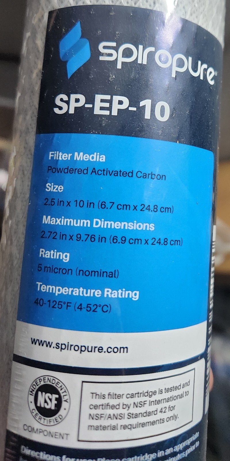 3 – Pack SpiroPure SP-EP-10 10 x 2.5 NSF 5 Micron Coconut Carbon Water Filter