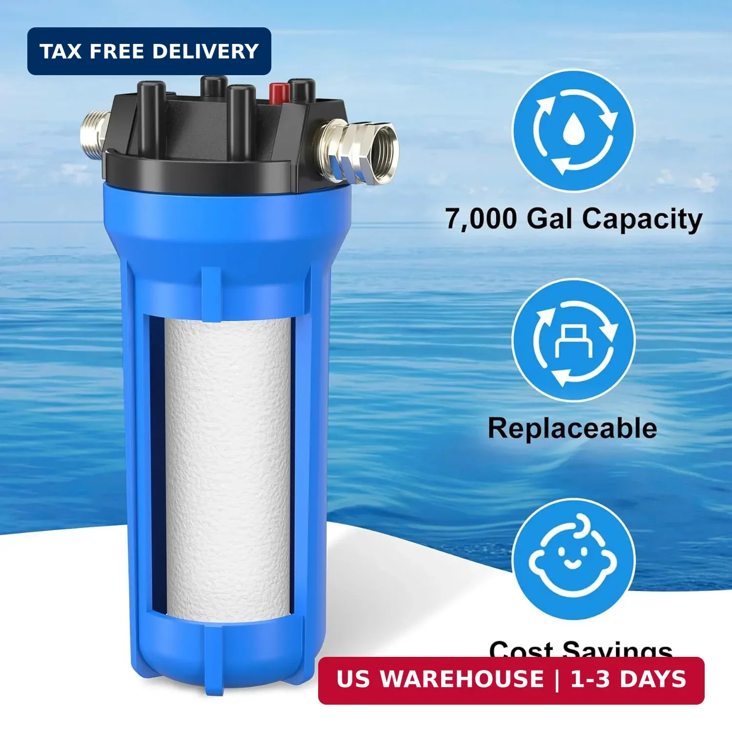 4-Layer RV Water Filter with Stand and 7,000 Gallons Capacity, 3/4″ GHT Metal Th
