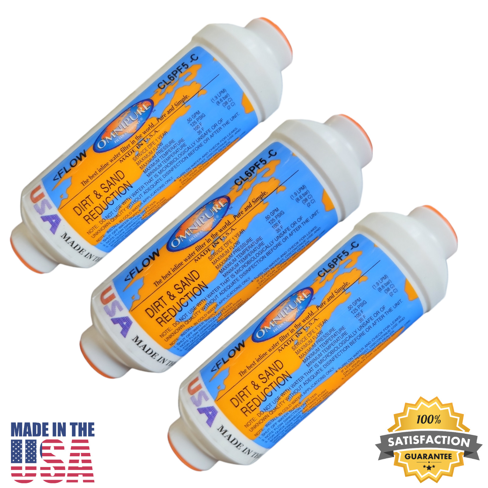 Omnipure CL6PF5-C Dirt & Sand Reduction 6″ x 2″ for 3/8″ NPT ( 3PACK)