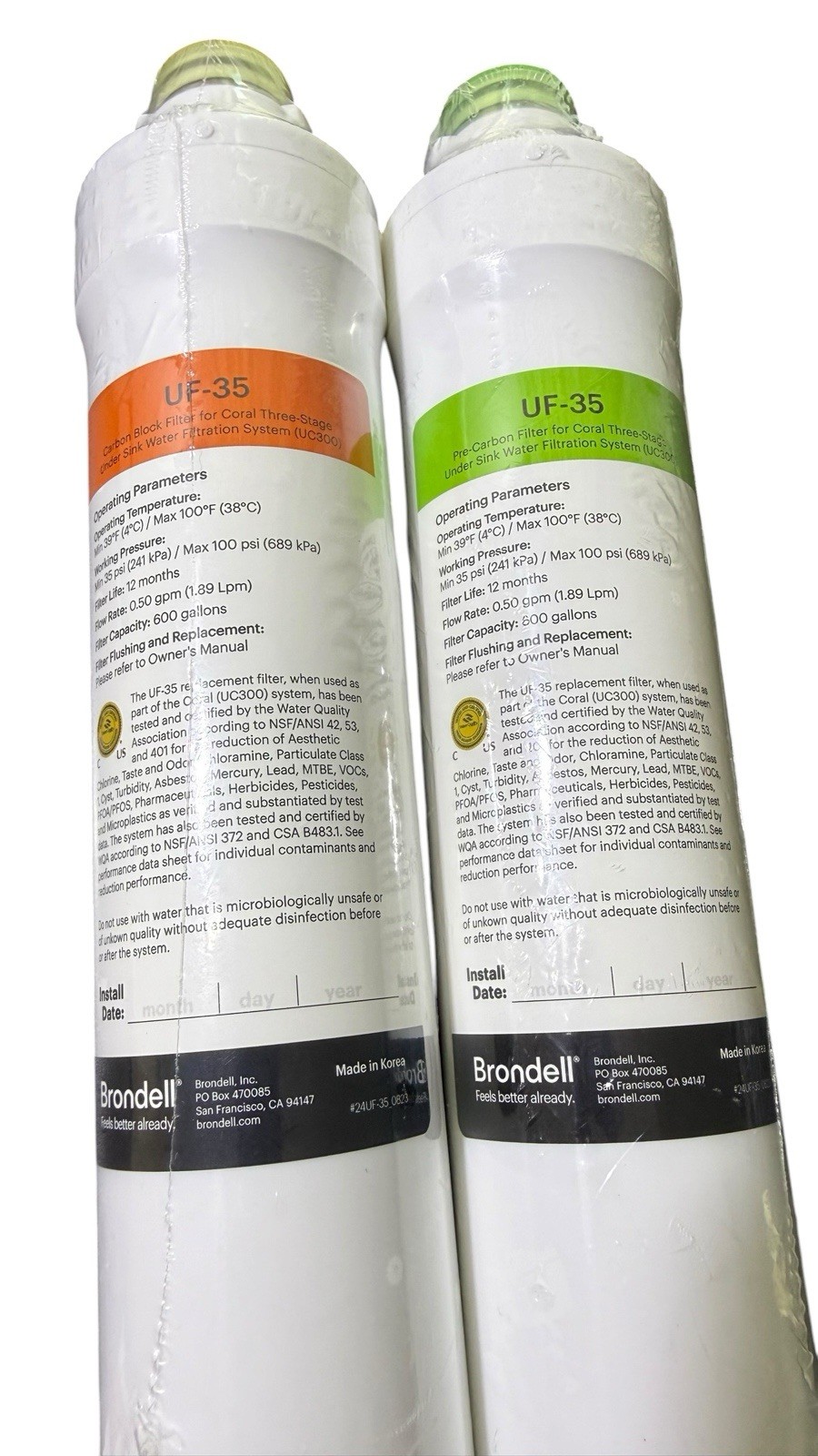 Brondell UF-35 Filter Set Coral UC300 Pre Carbon Carbon Block Replacement