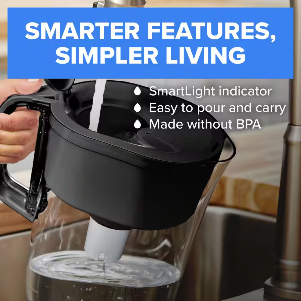Denali 6 -Cup Small Water Filter Pitcher in Black with 1-Standard Filter, BPA Fr
