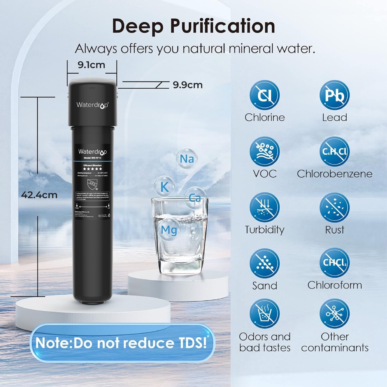 Waterdrop 15UB Under Sink Water Filter System, with Stainless Steel Faucet