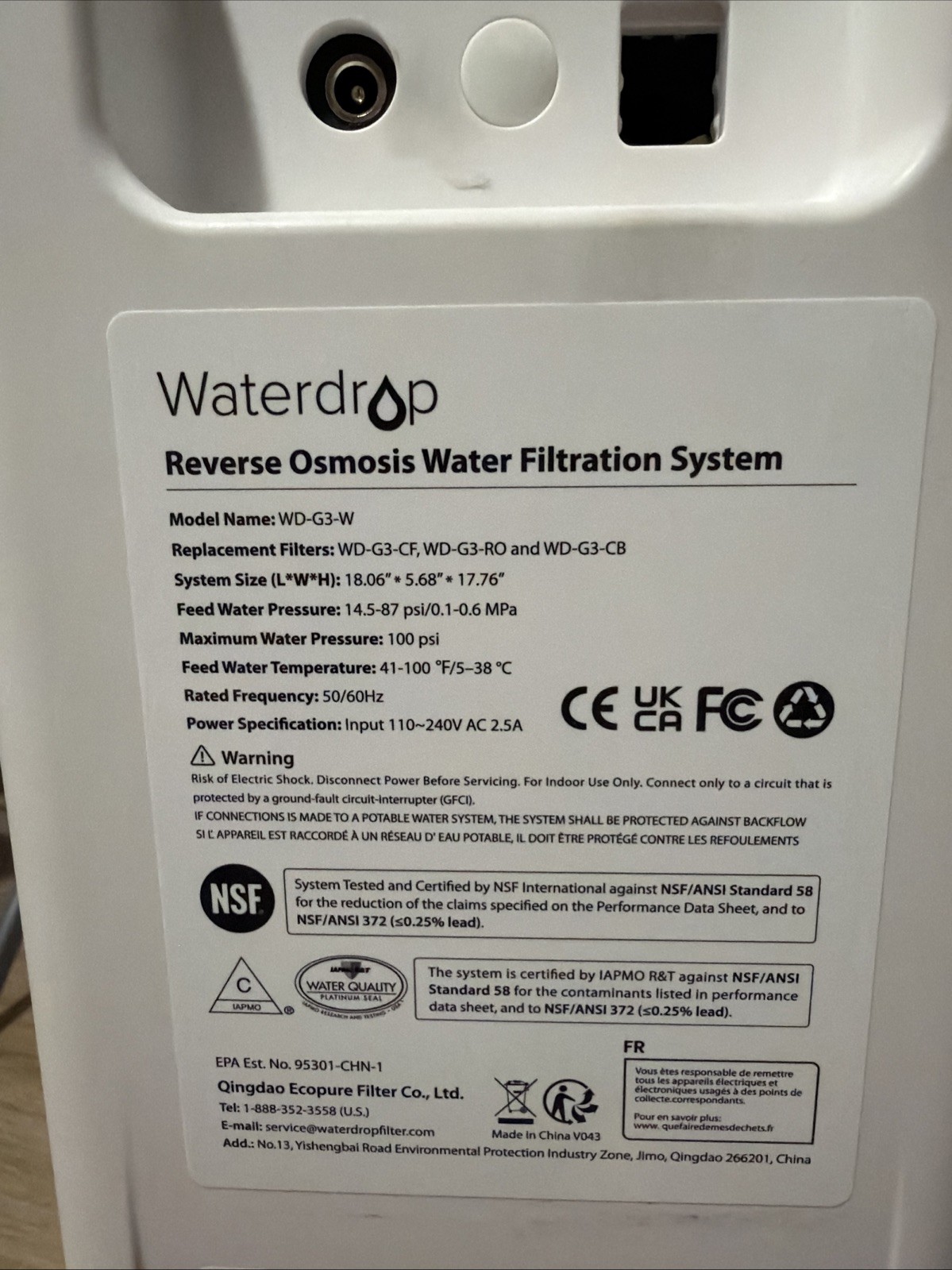 Waterdrop WD-G3-W Ro Reverse Osmosis Water Filtration System – White