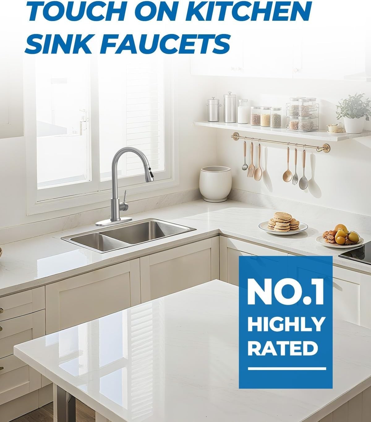 Lead-Free Gold Kitchen Water Filter Faucet | 360° Swivel Gooseneck Design