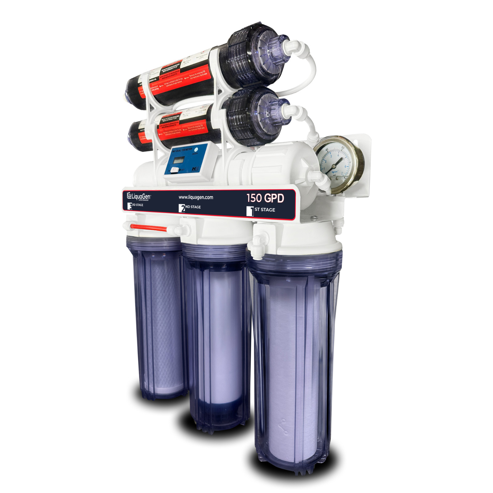 LiquaGen 6 Stage Deluxe 150 GPD RO/DI System with TDS & Gauge