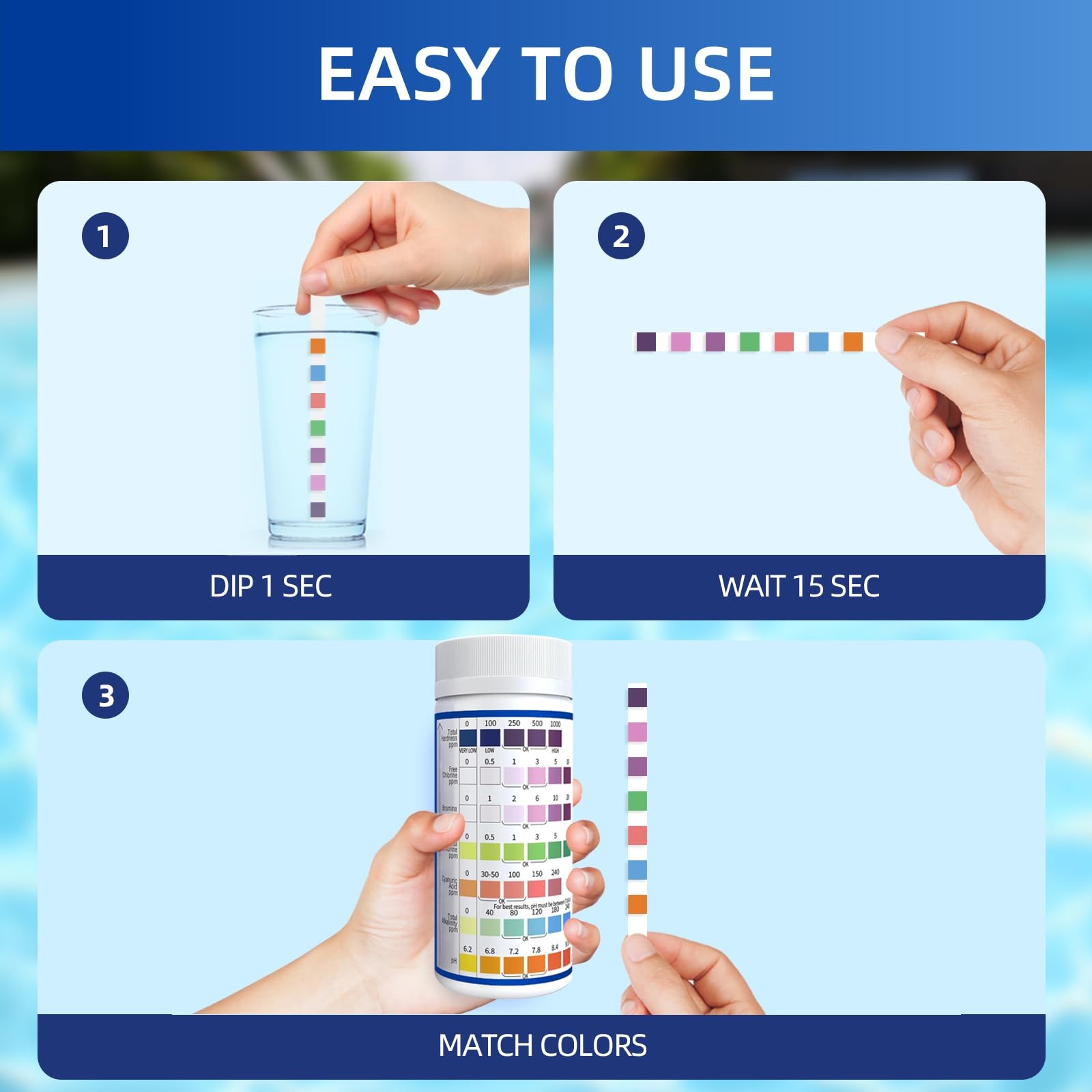HYCHEK 7 in 1 Accurate Pool Test Strips, 150-Count Hot Tub & Spa 150
