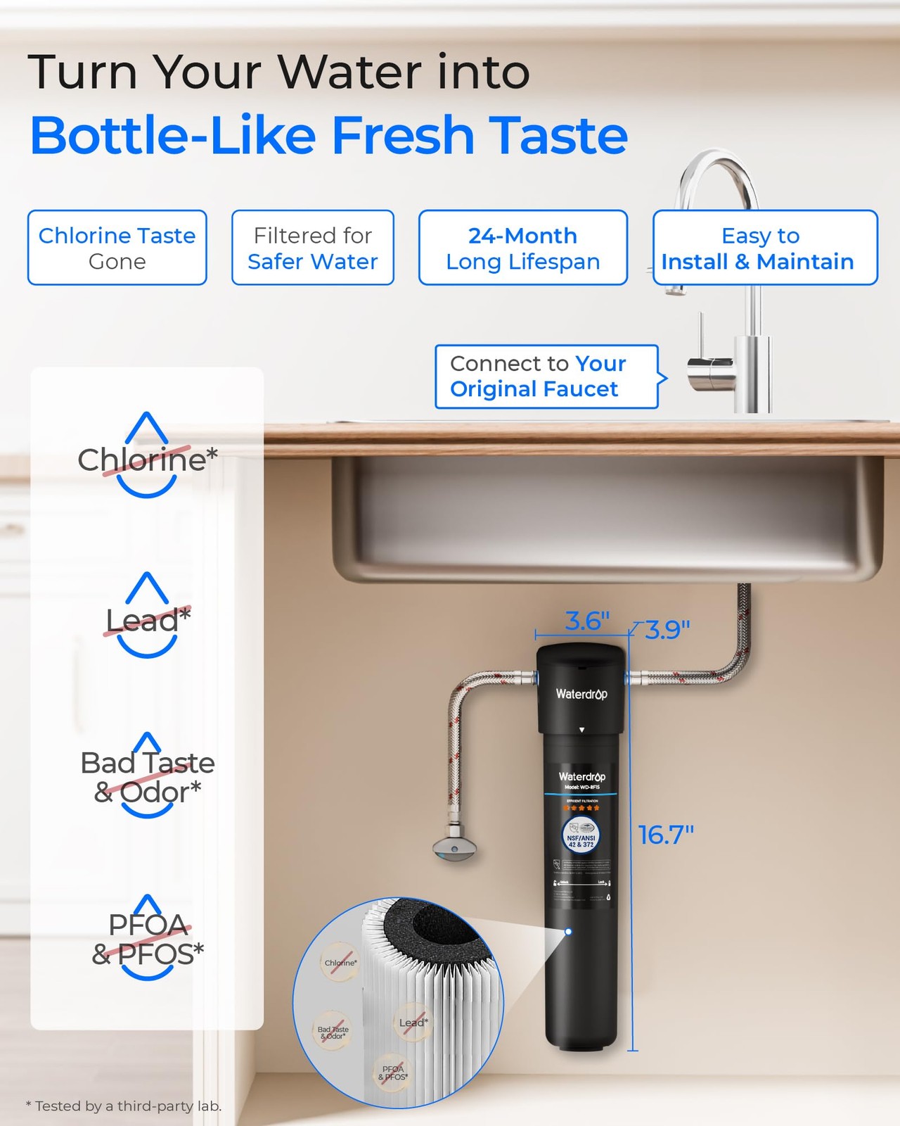 Waterdrop 15UA Under Sink Water Filter System 2 Years Reduces Lead Chlorine Bad