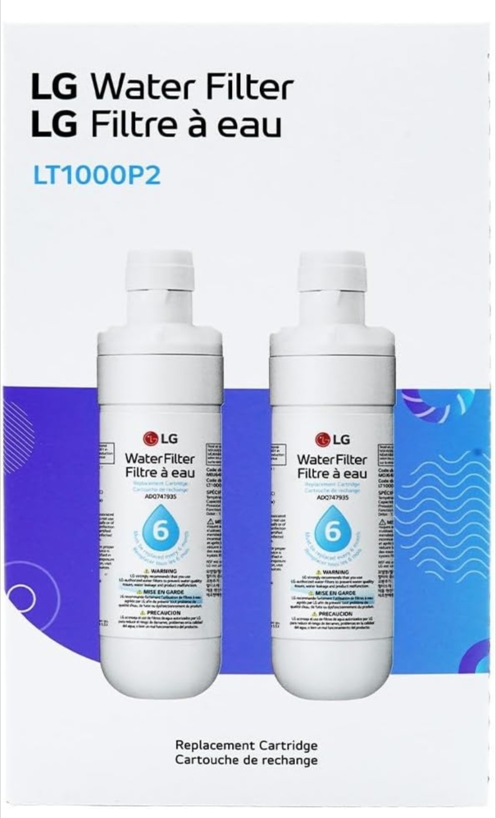 LG LT1000P2 6-Month / 200 Gallon Refrigerator Replacement Water Filter, Reduces