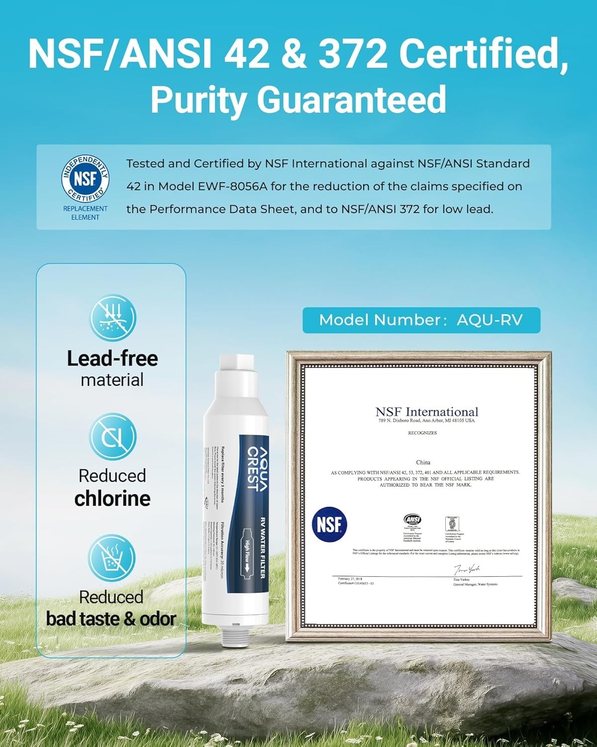 AQUA CREST RV Inline Water Filter, Reduces Chlorine, Bad Taste, odor for RVs(2)