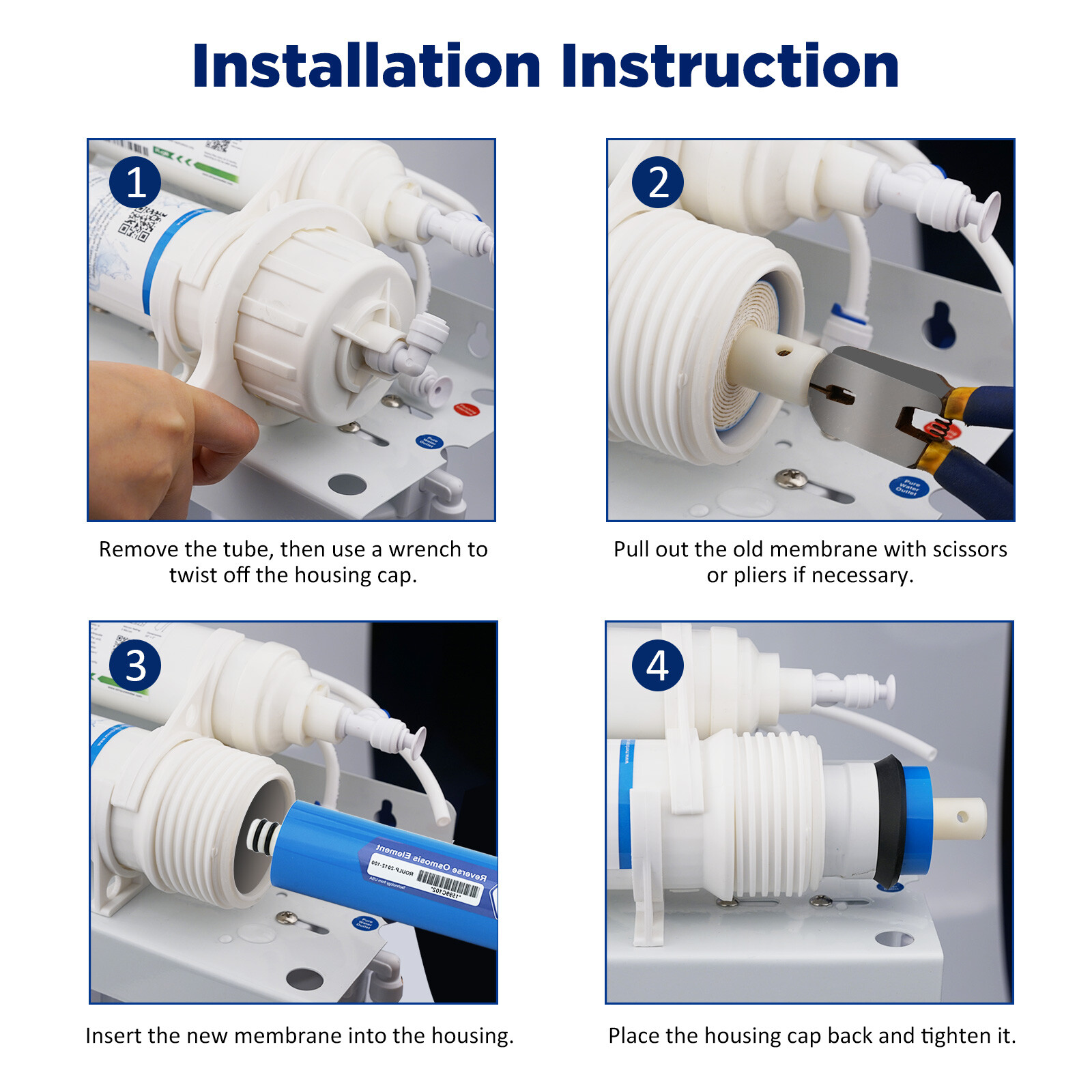 50 GPD RO Membrane Under Sink Reverse Osmosis Water Purifier Filter Replacement