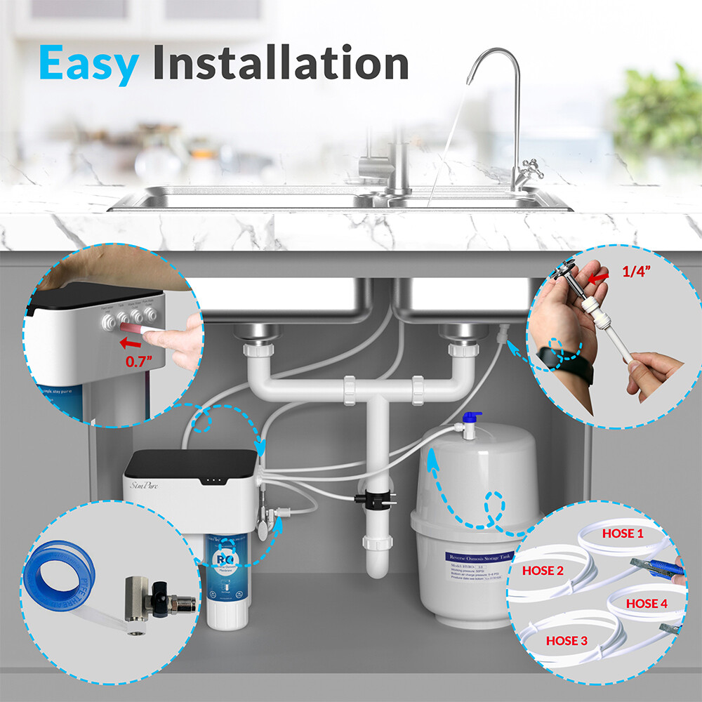 Simpure Q2 Under Sink Water Filter System Reverse Osmosis Space Saver Purifier