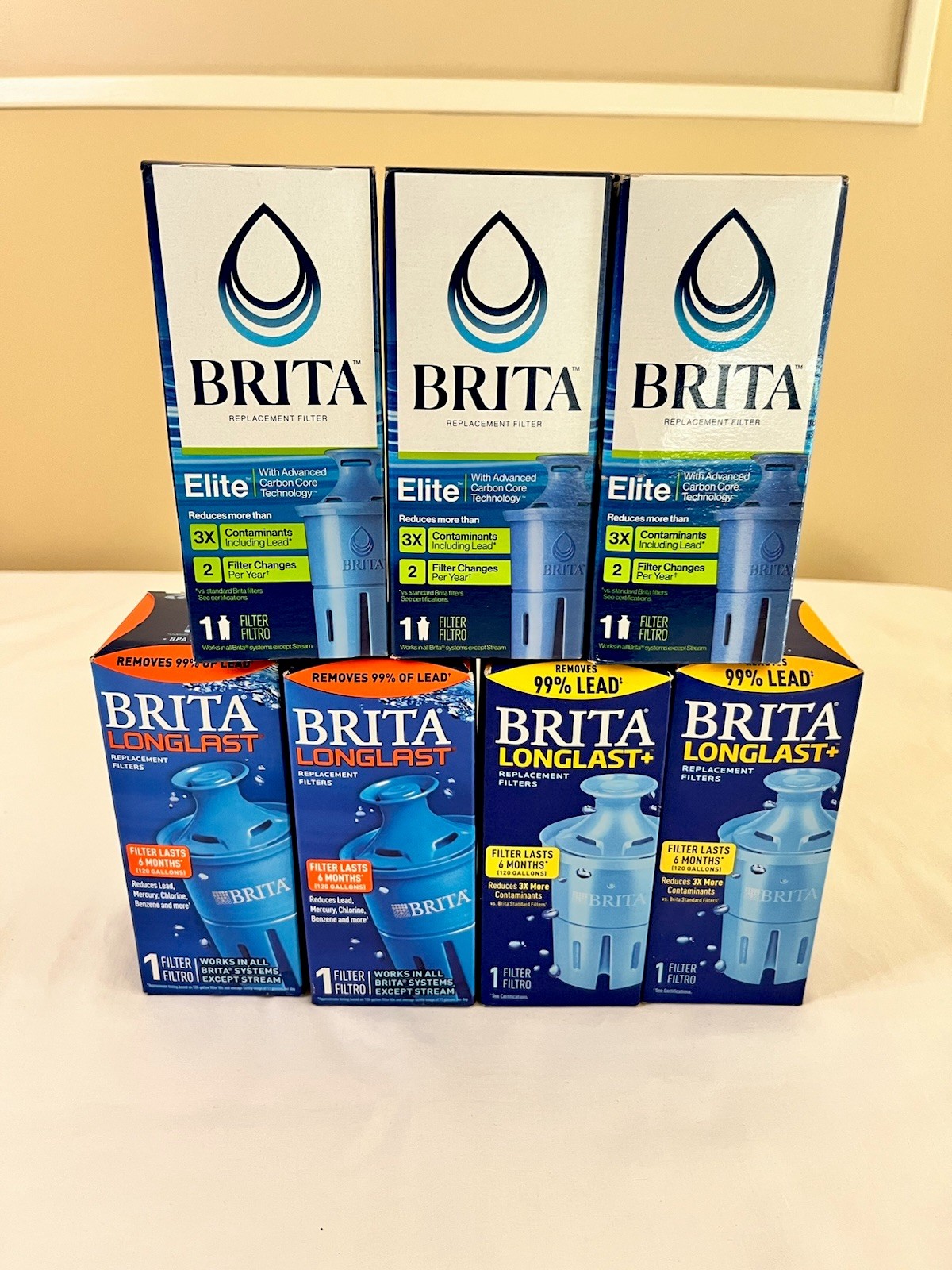 Lot 7 NEW BRITA ELITE & LONGLAST Pitcher Replacement Water Filters OB06