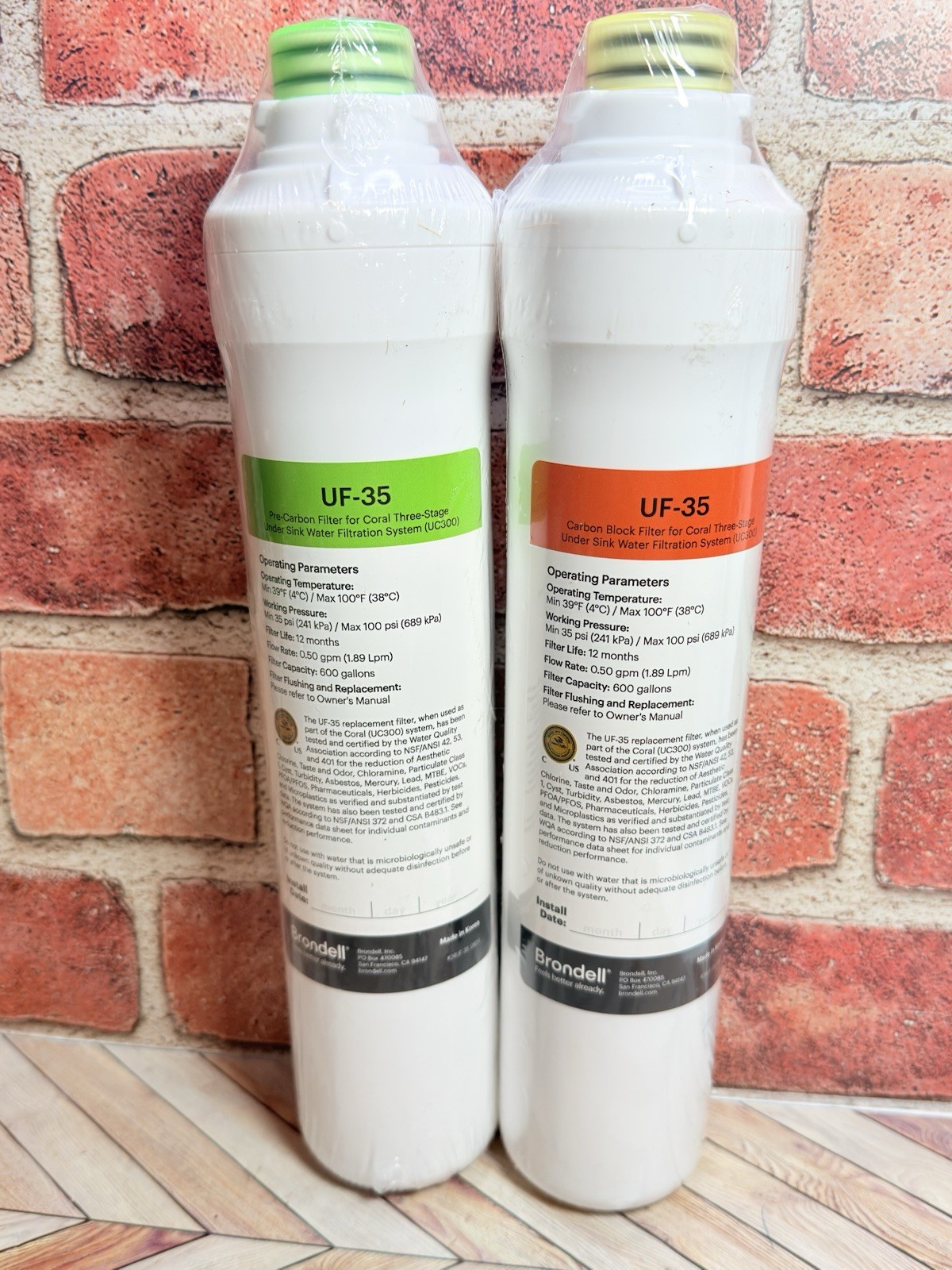 Brondell Coral UF-35 Replacement Water Filters UC300 Pre-Carbon & Carbon Block