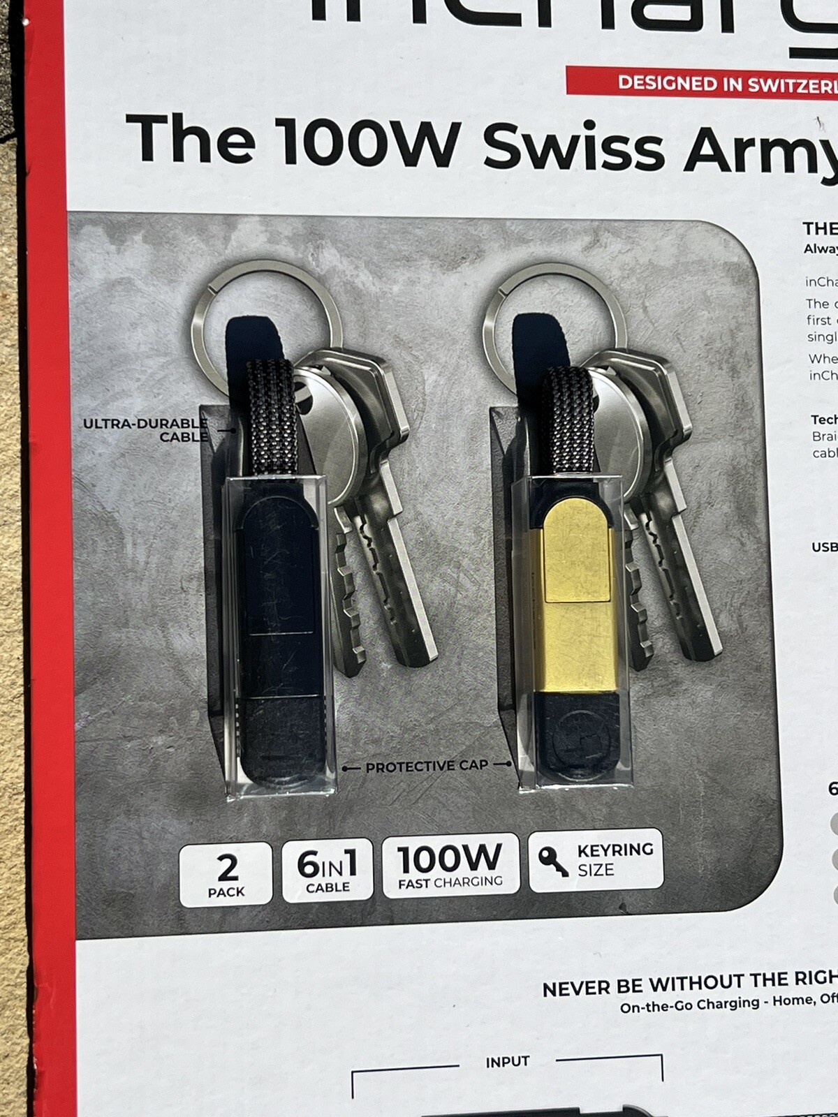 inChargeX – 2 Pack 100 Watt Swiss Army Knife Of Cables Key ring Cable 6 In 1